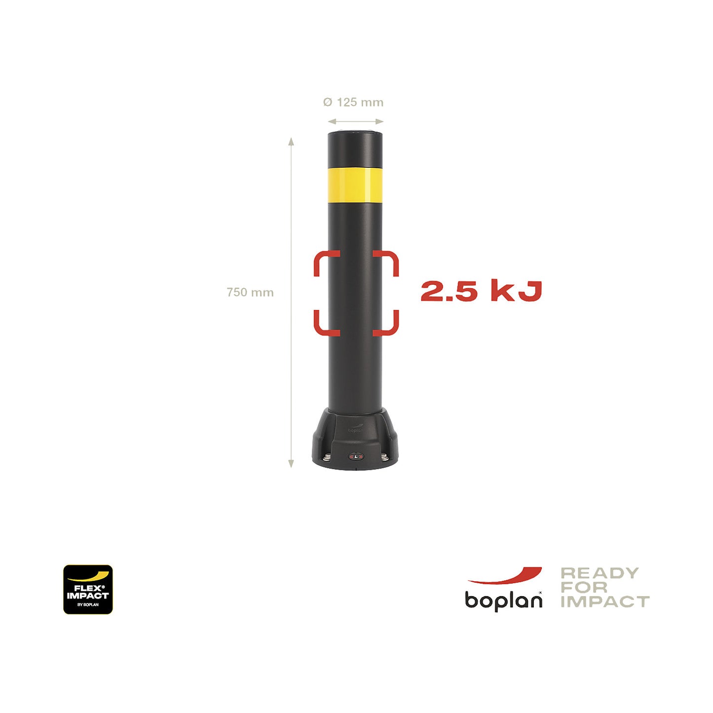Crash protection bollard 125L, height 750 mm, zinc plated plate, black, yellow stripe.