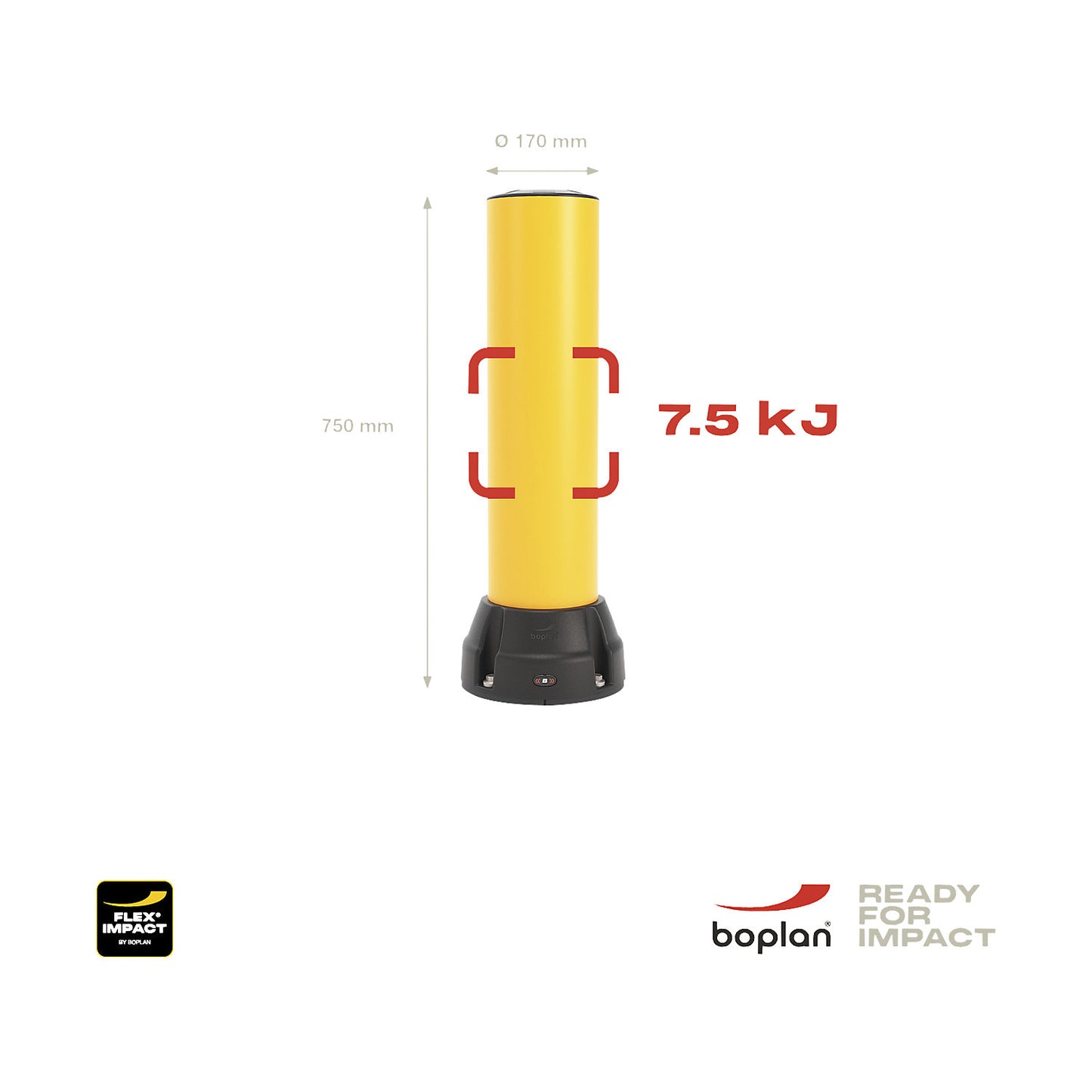 Crash protection bollard 170B, height 750 mm, yellow.