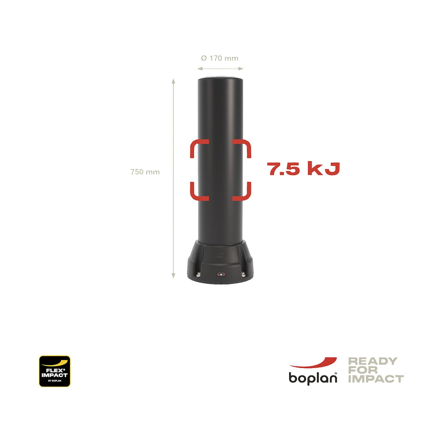 Crash protection bollard 170B, height 750 mm, black.