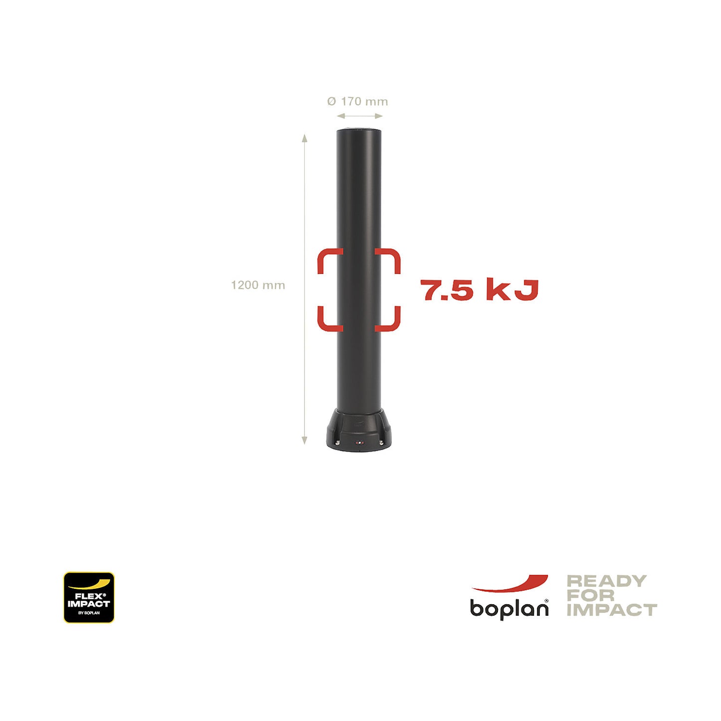 Crash protection bollard 170B, height 1200 mm, black.