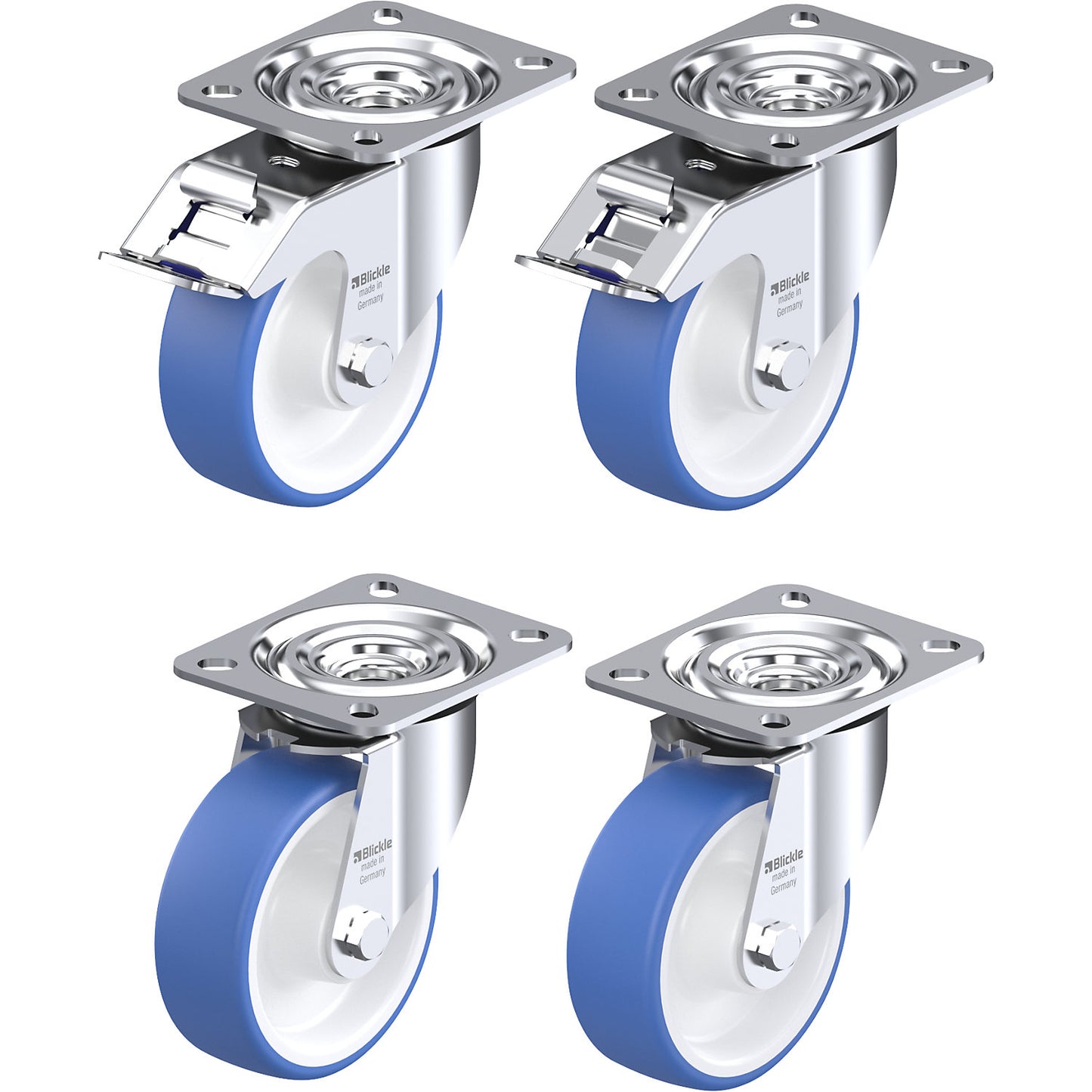 L-POTHS 100R castor set, max. load 200 kg, wheel Ø 100 mm.