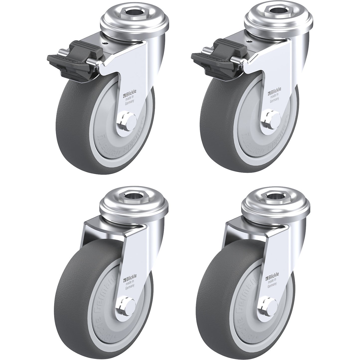 LRA-PATH 75KF castor set, max. load 75 kg, wheel Ø 75 mm.