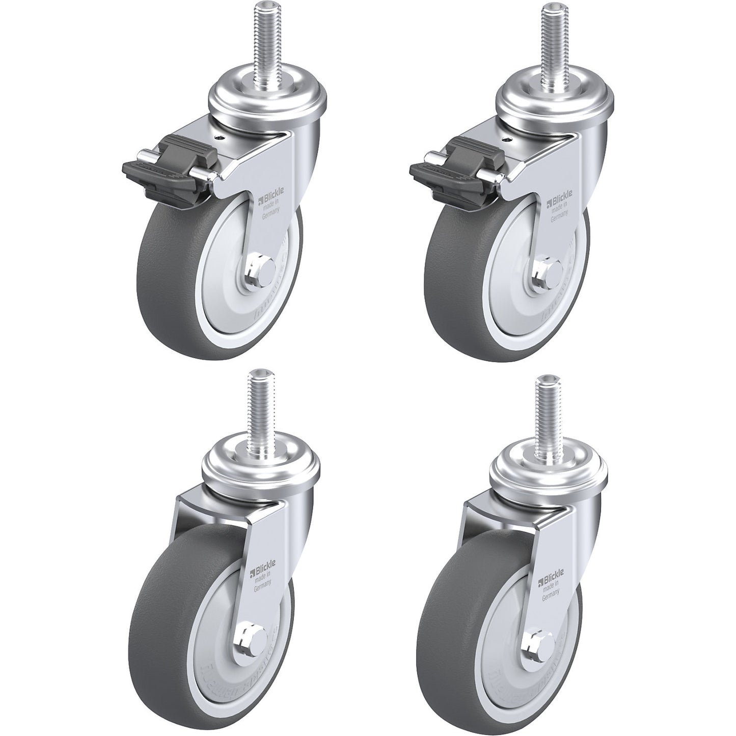 LRA-PATH 75KF-GS10 castor set, max. load 75 kg, wheel Ø 75 mm.