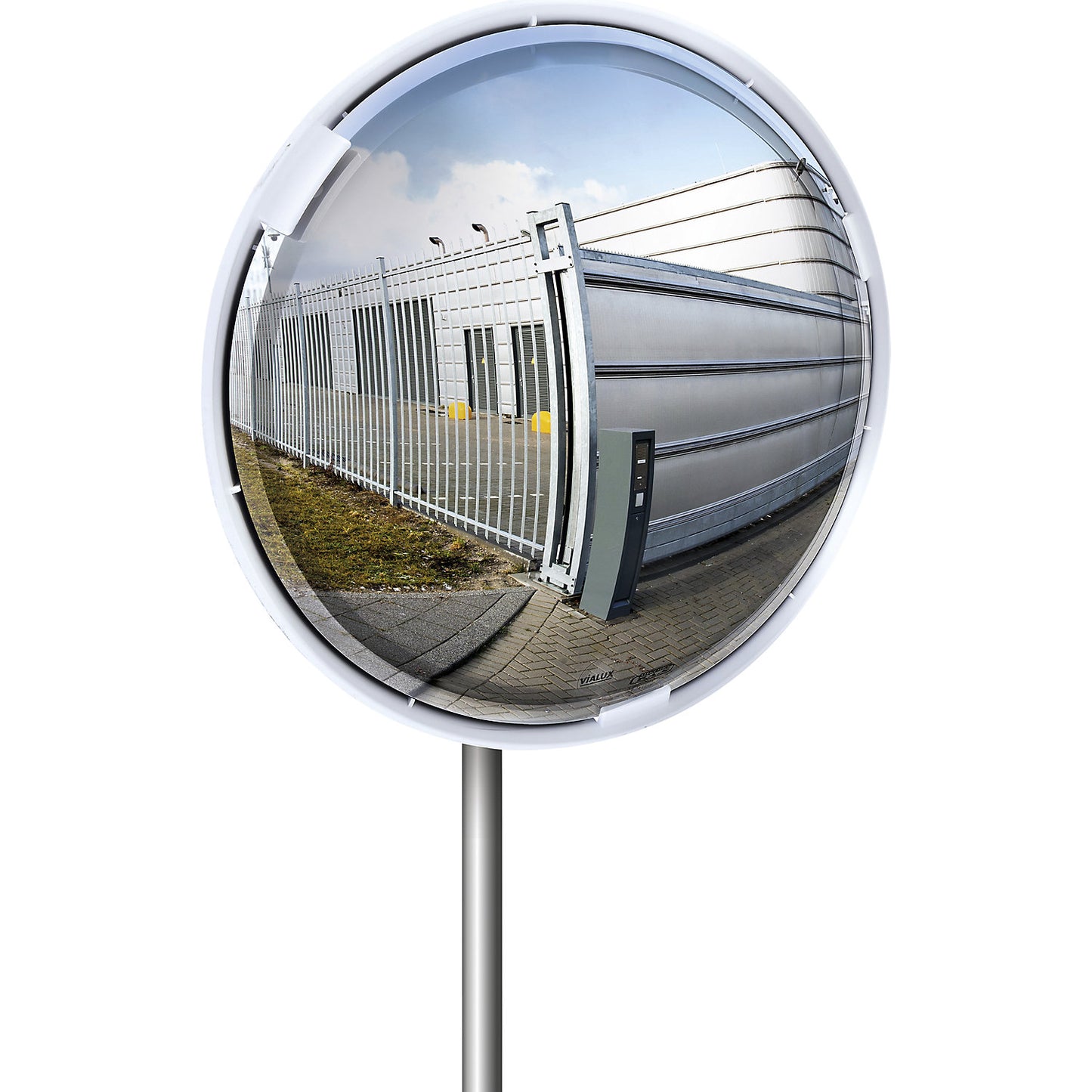 Multi-purpose mirror, 3 directions, round, white frame, Ø 600 mm.