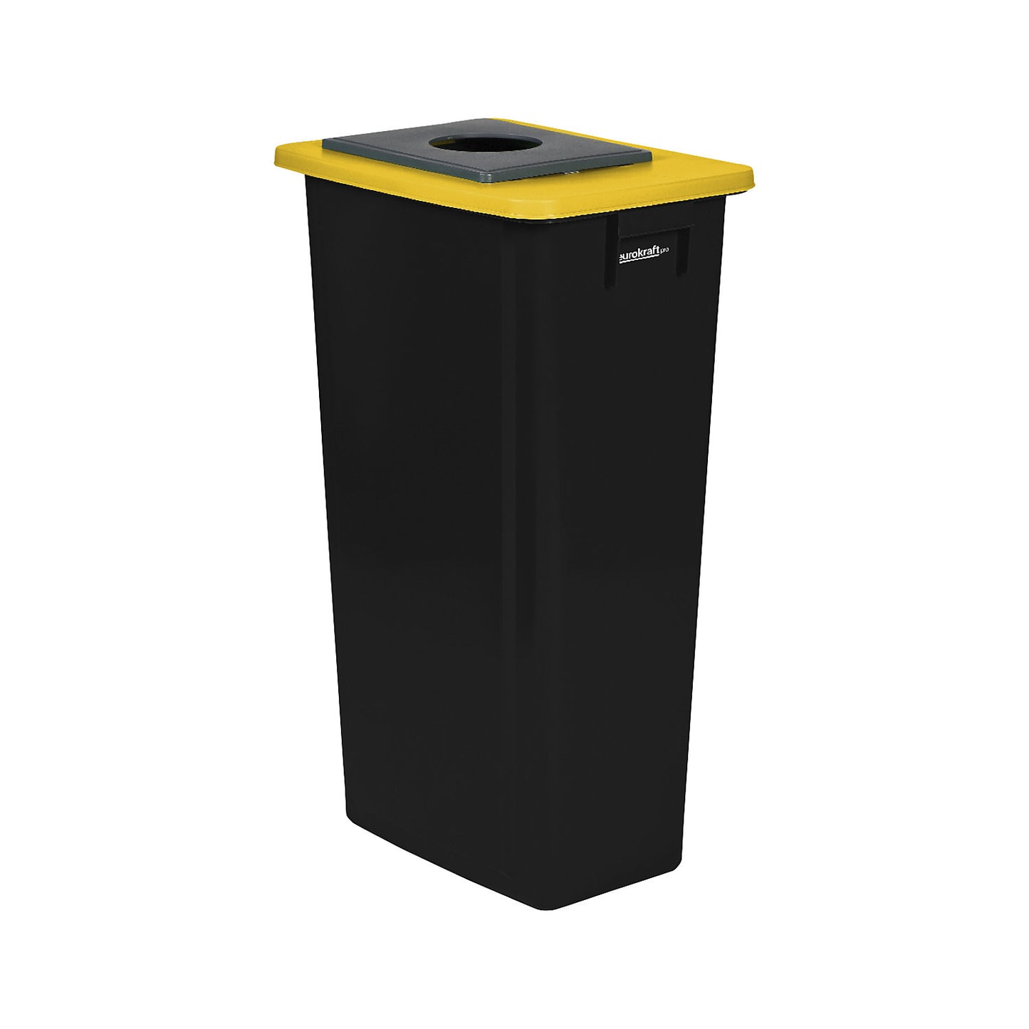 Recyclable waste collector, single collector, 80 l, yellow frame, lid with round opening.