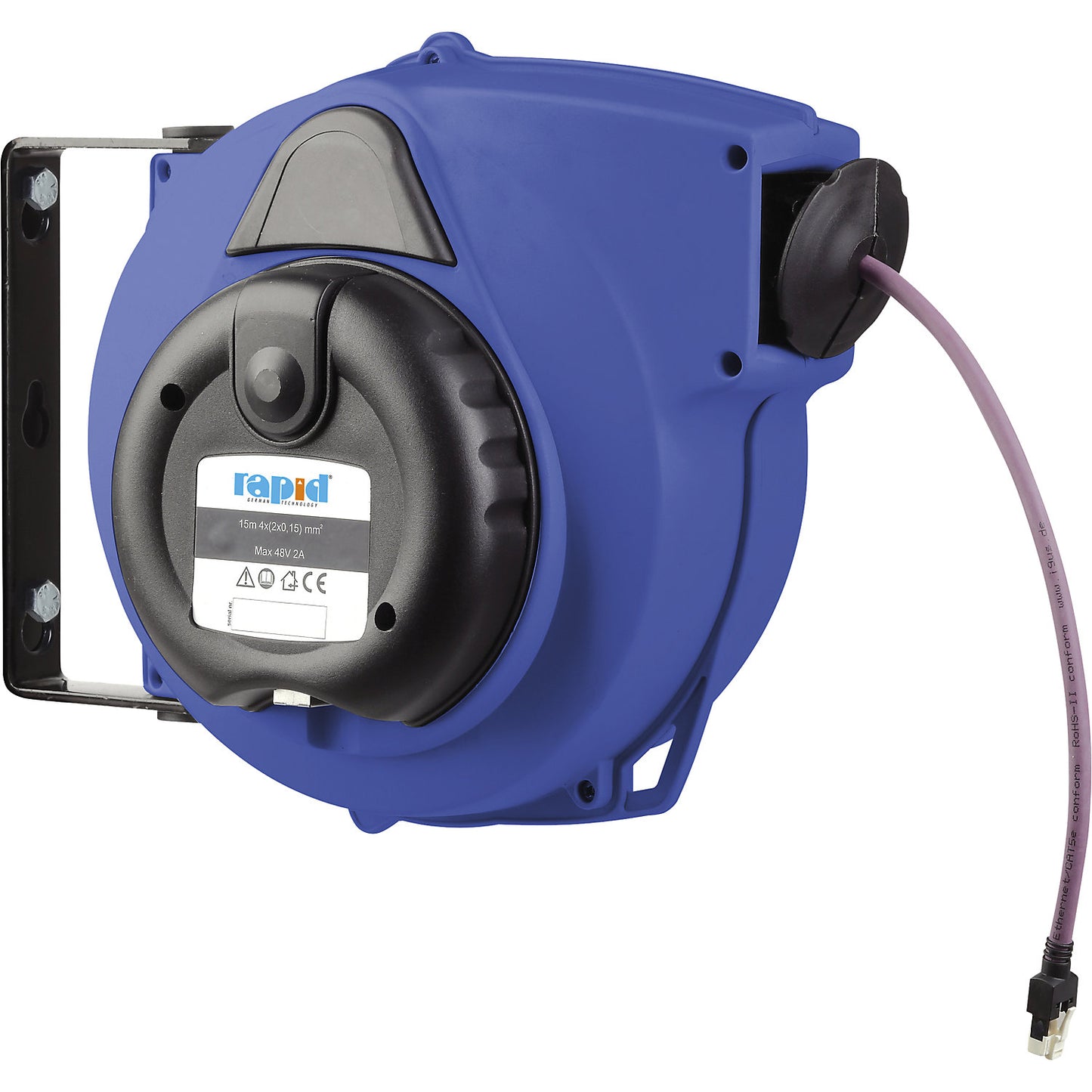 Automatic LAN cable reel, data transfer, cable length 1500 mm.