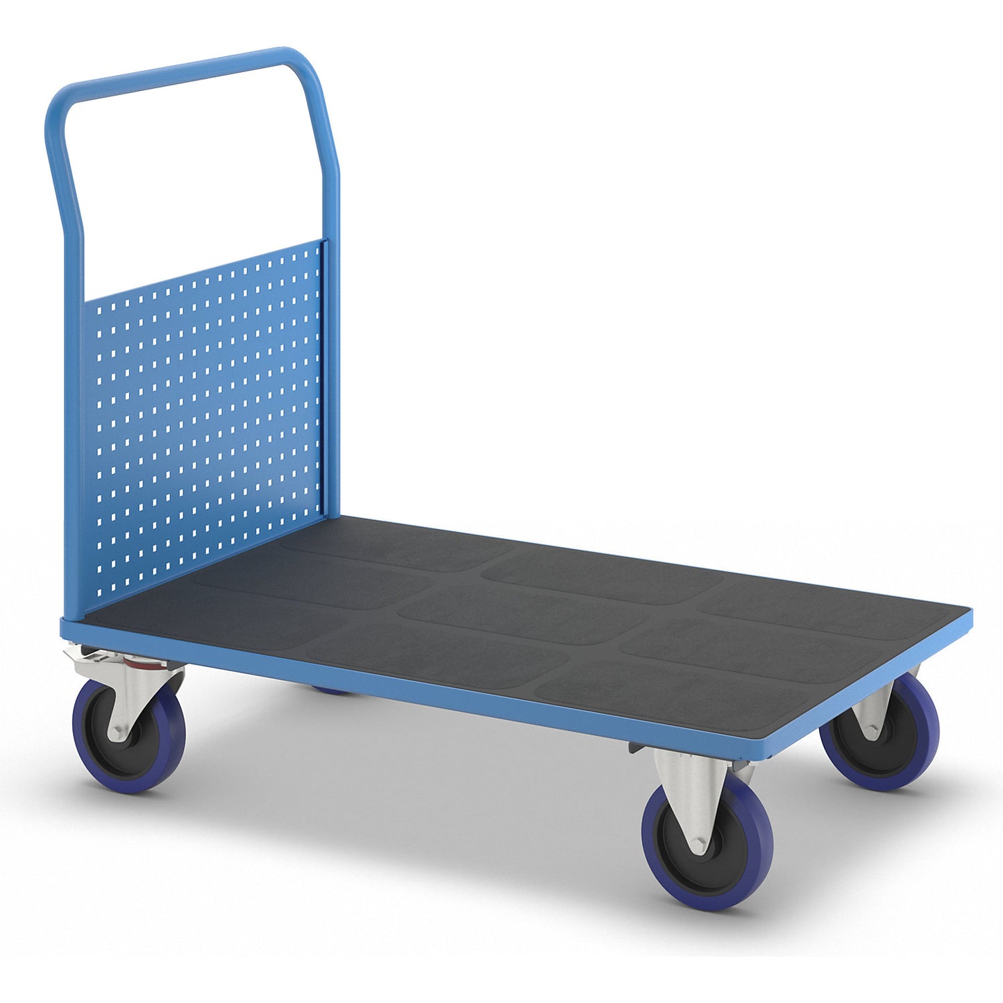 Platform truck, with 1 high perforated panel, LxW 1250 x 800 mm, solid elastic.