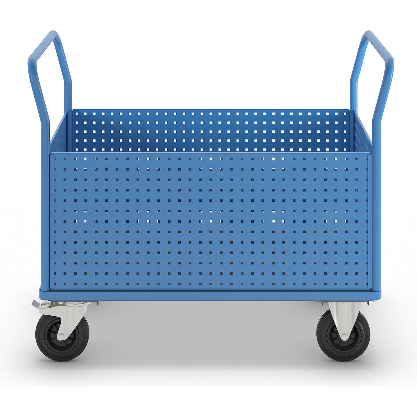 Platform truck, with 4 high perforated sheet metal walls, LxW 1250 x 800 mm, solid rubber.