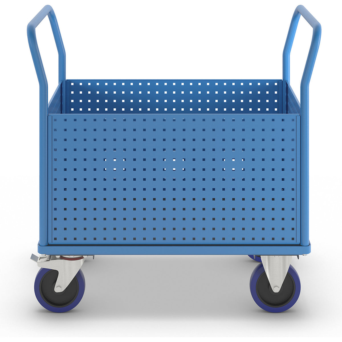 Platform truck, with 4 high perforated sheet metal walls, LxW 1050 x 700 mm, solid elastic.