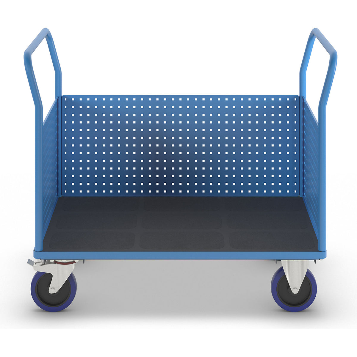 Platform truck, with 3 high perforated panels, LxW 1250 x 800 mm, solid elastic.