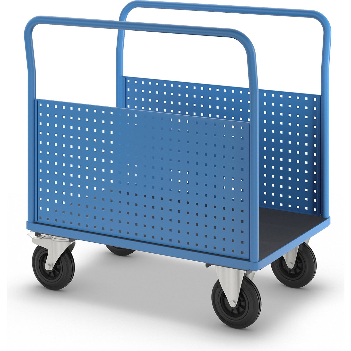 Platform truck, with 2 perforated side panels, LxW 1050 x 700 mm, solid rubber.