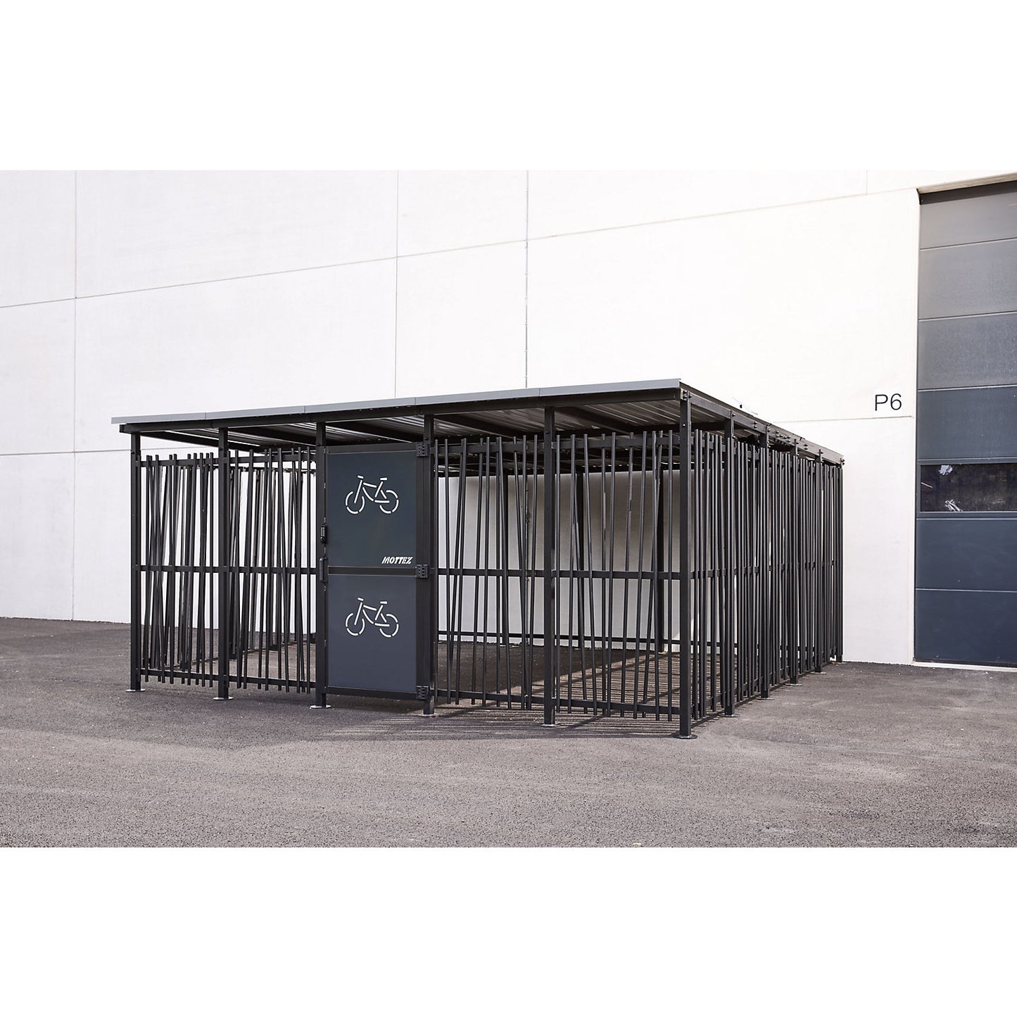Bicycle shelter, HxW 2360 x 5600 mm, bamboo, depth 5150 mm, base unit.