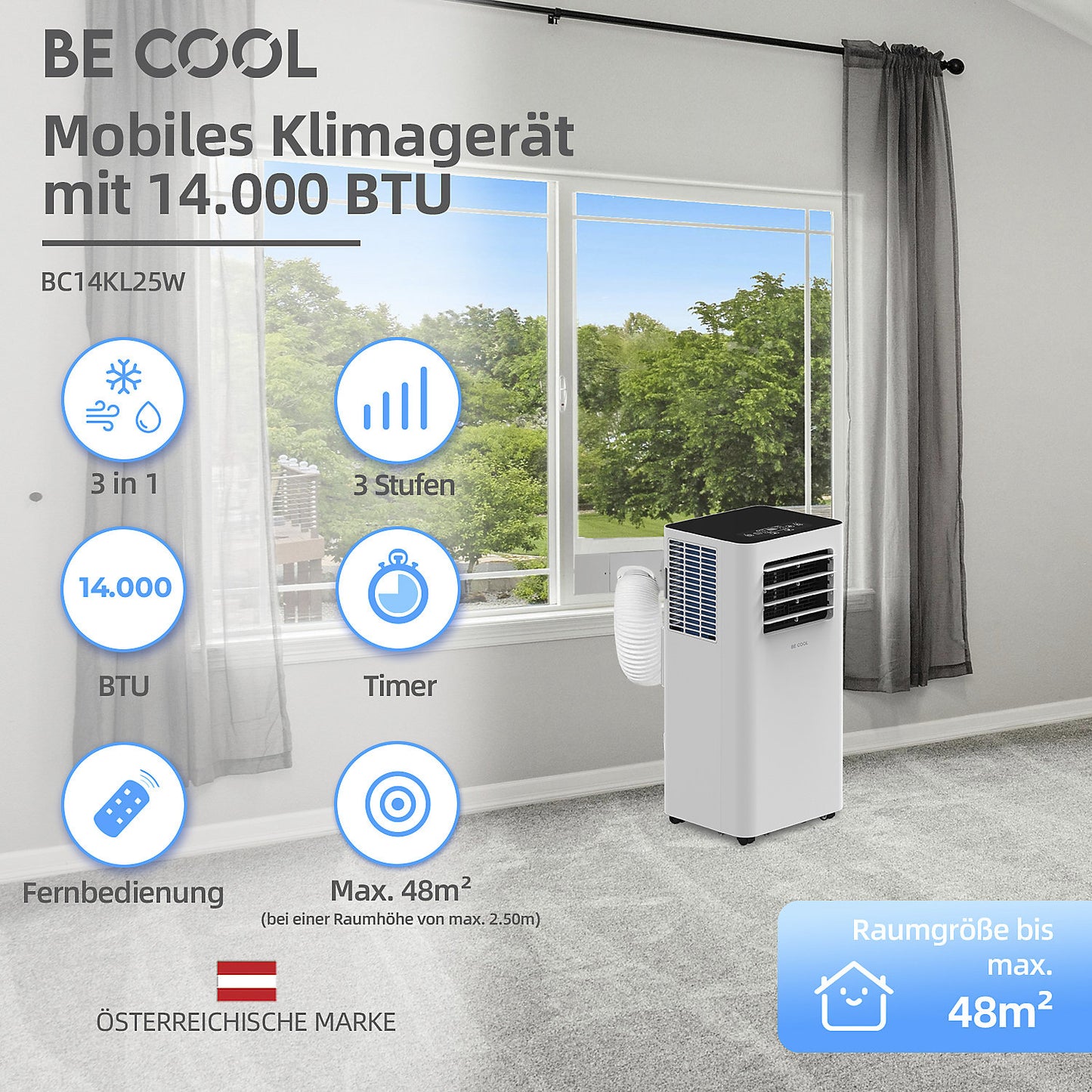 Air conditioner 14.000 BTU, with Wifi, white.
