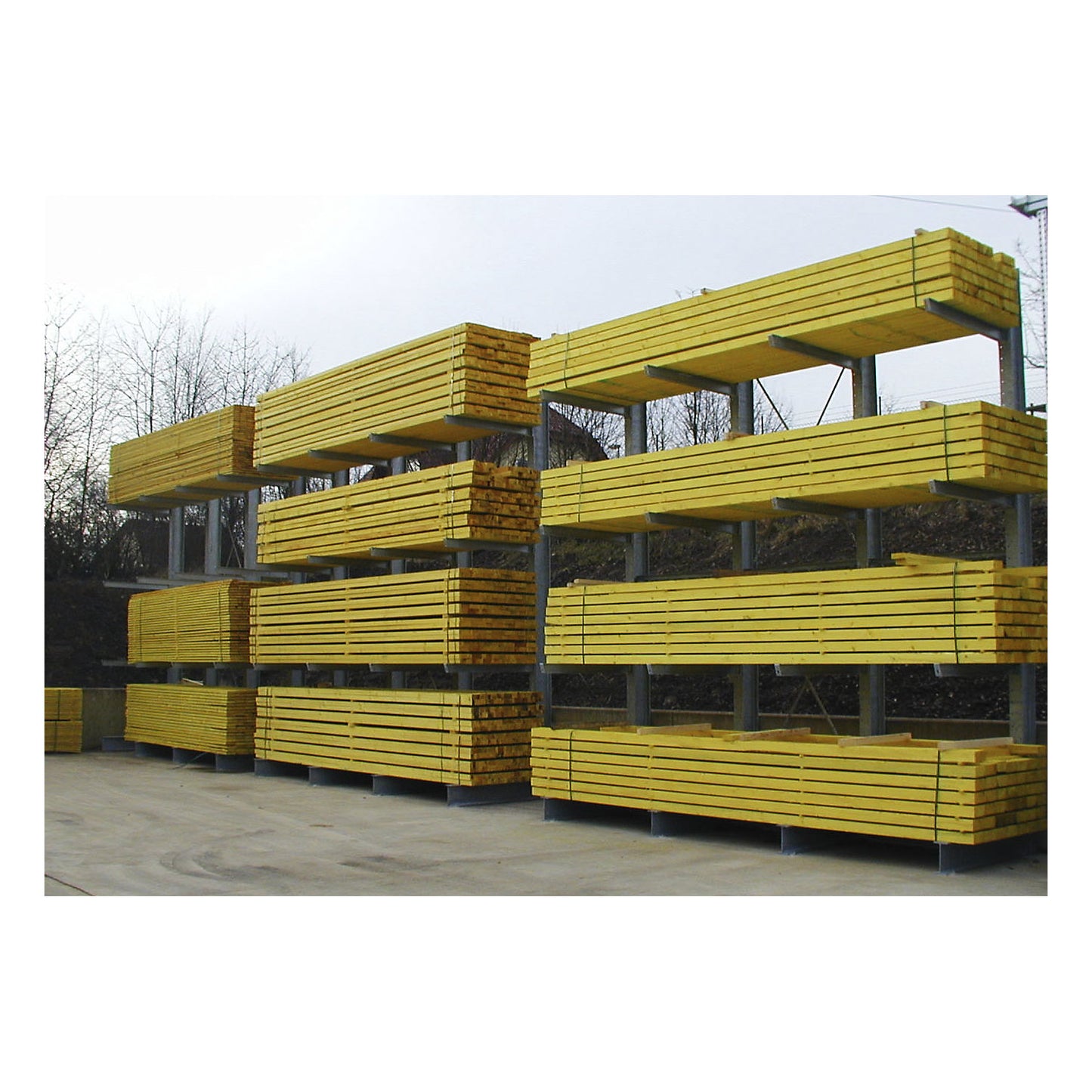 Cantilever racking unit, single-sided, hot dip galvanised, HxWxD 4550 x 4500 x 750 mm.
