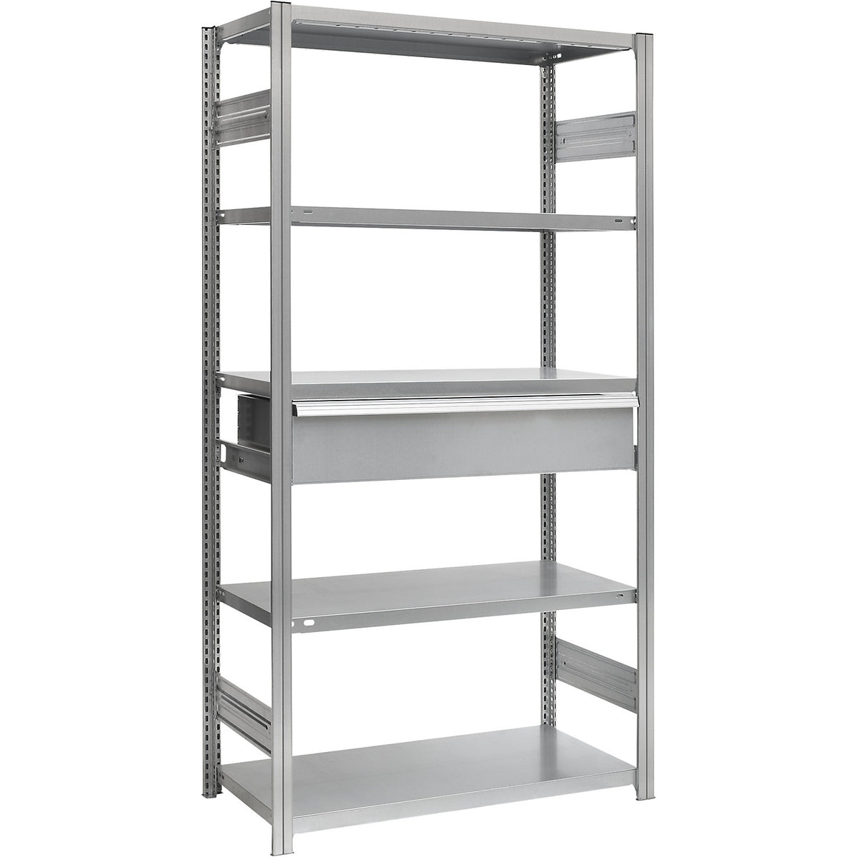 Single drawer, made of steel, HxWxD 100 x 1000 x 400 mm, without lock, zinc plated.