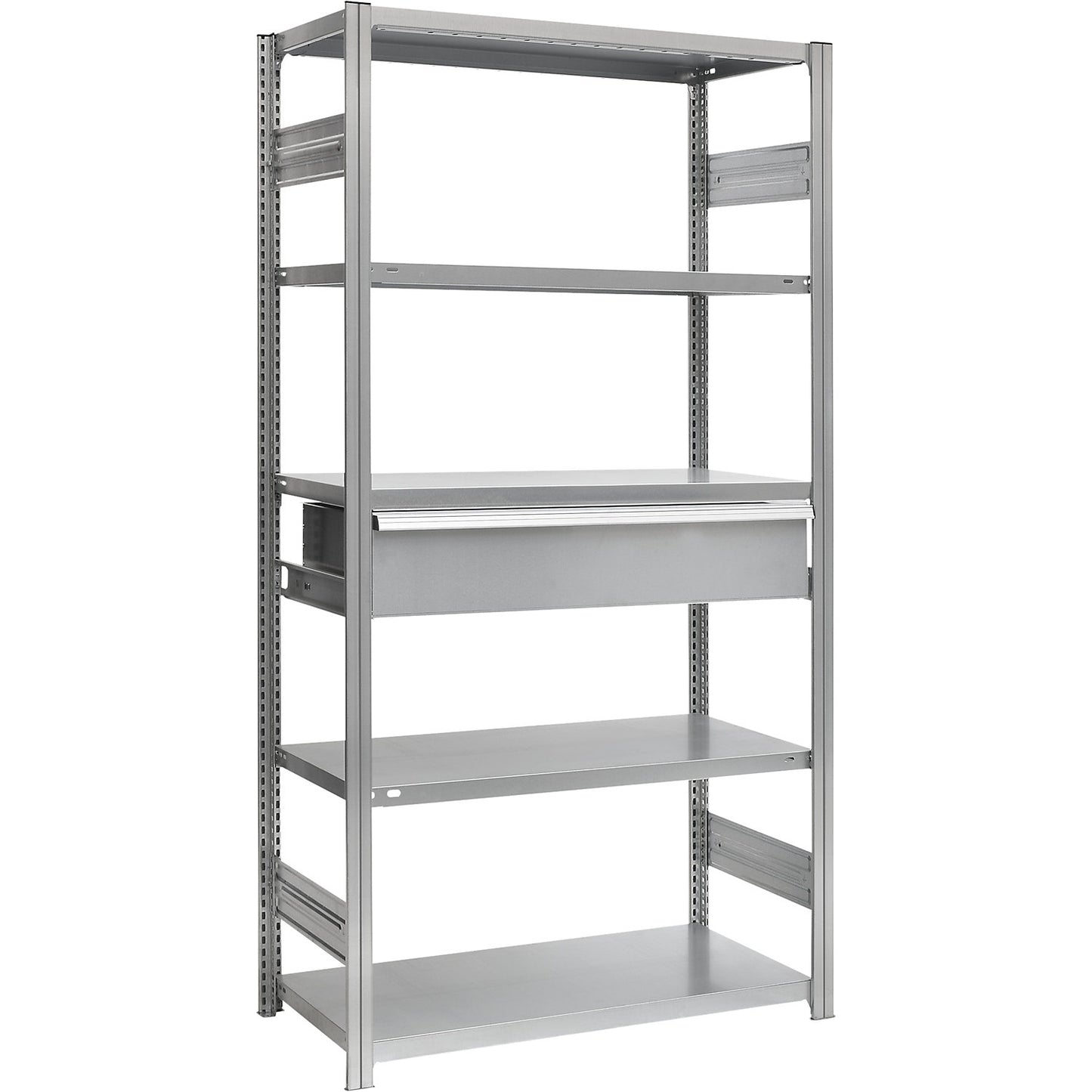 Single drawer, made of steel, HxWxD 150 x 750 x 400 mm, without lock, zinc plated.