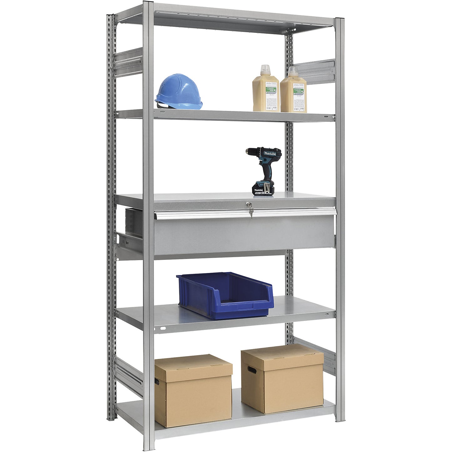 Single drawer, made of steel, HxWxD 100 x 750 x 500 mm, with lock, zinc plated.