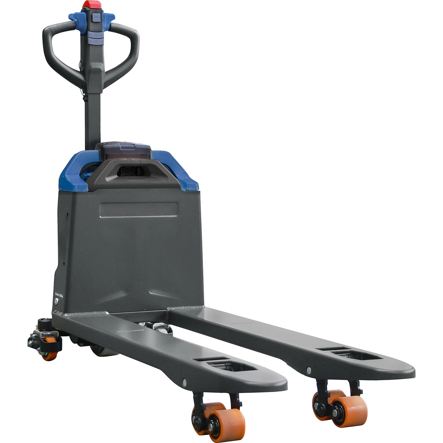 Electric pallet truck, max. load 1500 kg, lithium-ion battery, LxW 1538 x 540 mm.