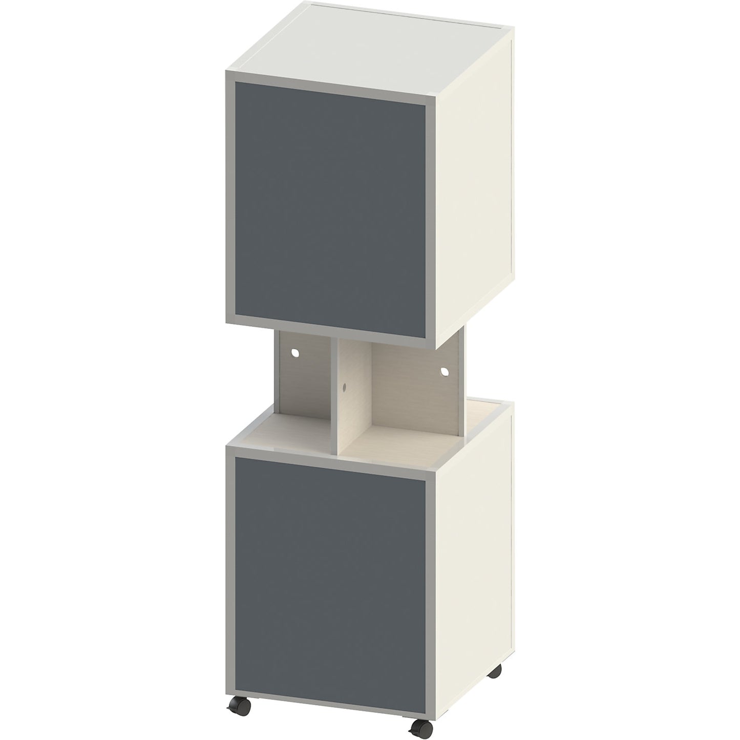 Information column sheet steel, mobile, HxW 1884 x 620 mm, grey fabric, white oak finish.