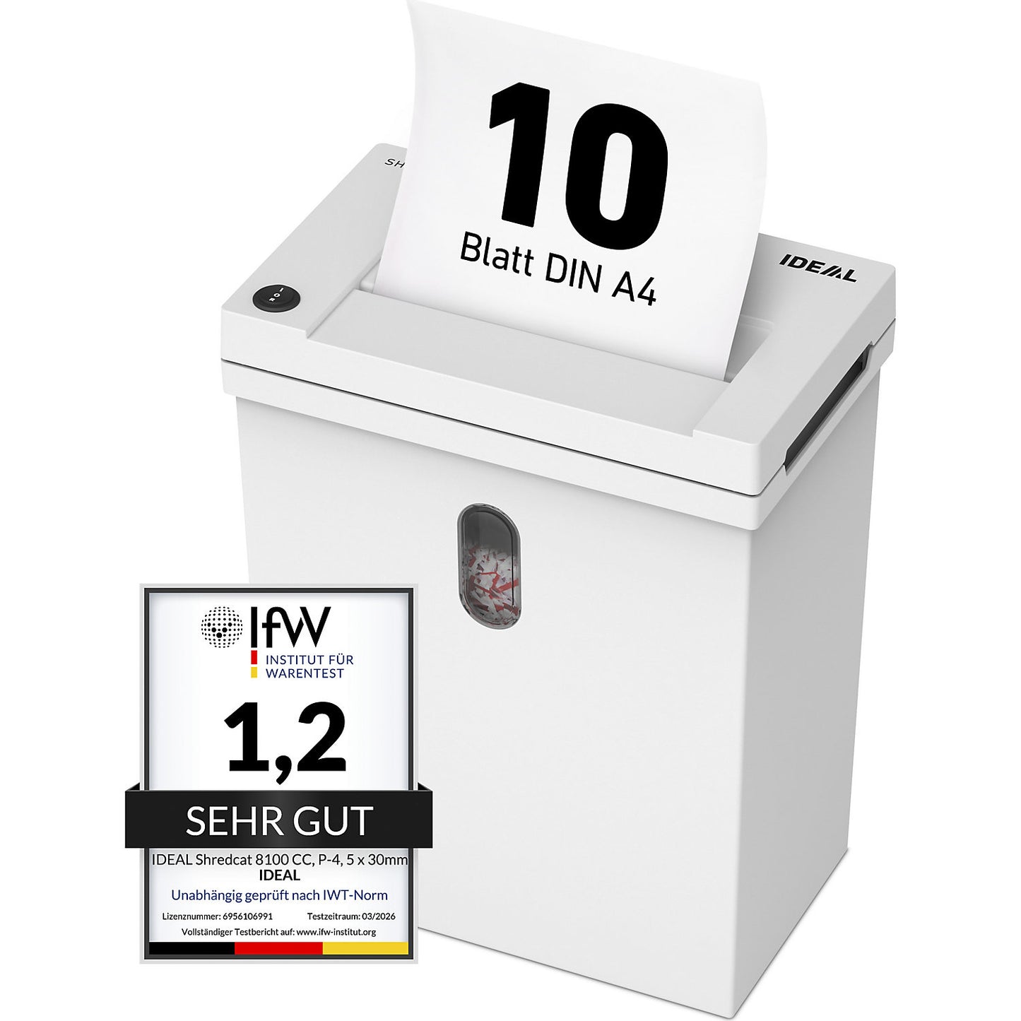 IDEAL Shredcat 8100 CC document shredder, container capacity 20 l, 5 x 30 mm.