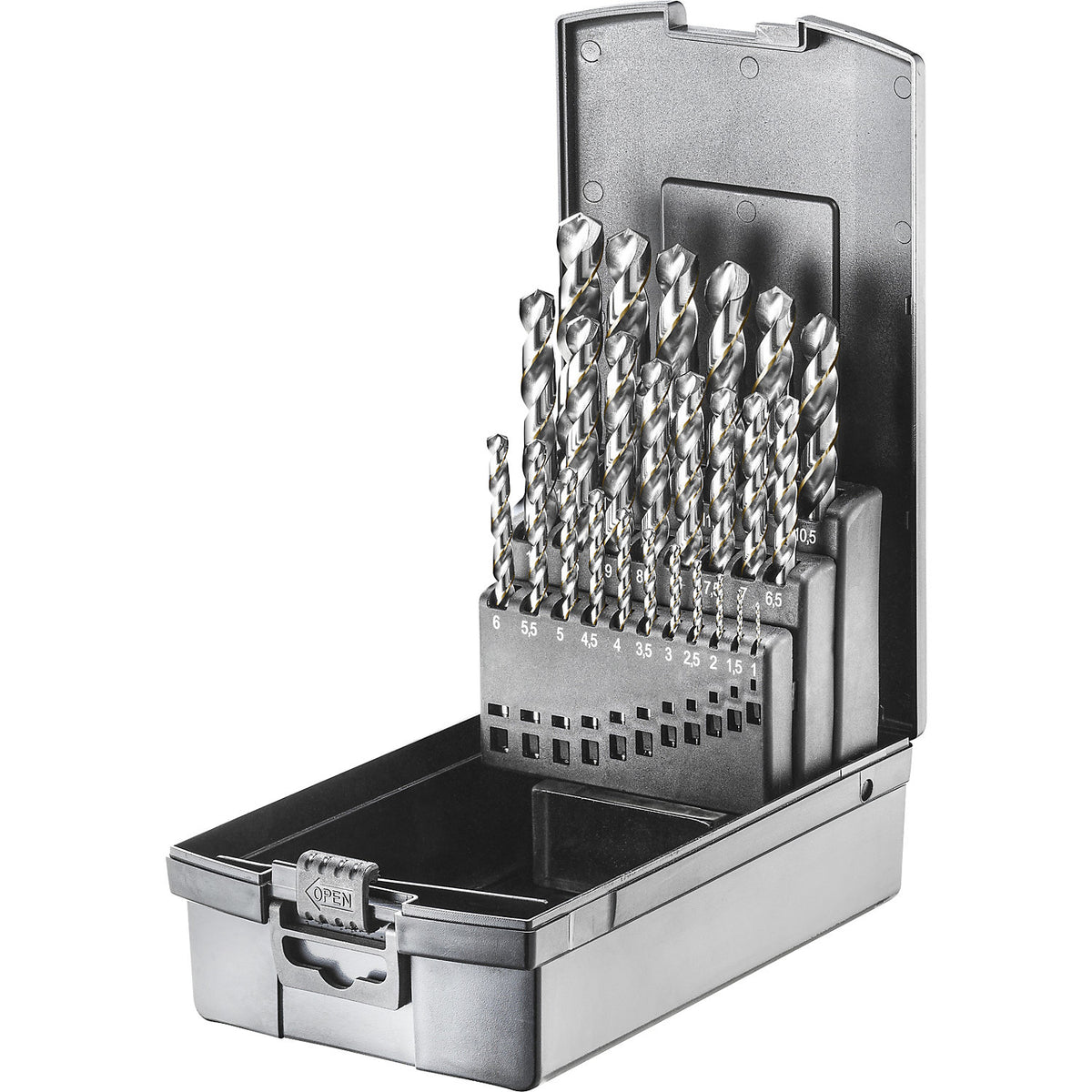 Twist drill set, DIN 338 HSSE-Co5 Type VA - OXIDE - PREMIUM, 25 pieces.
