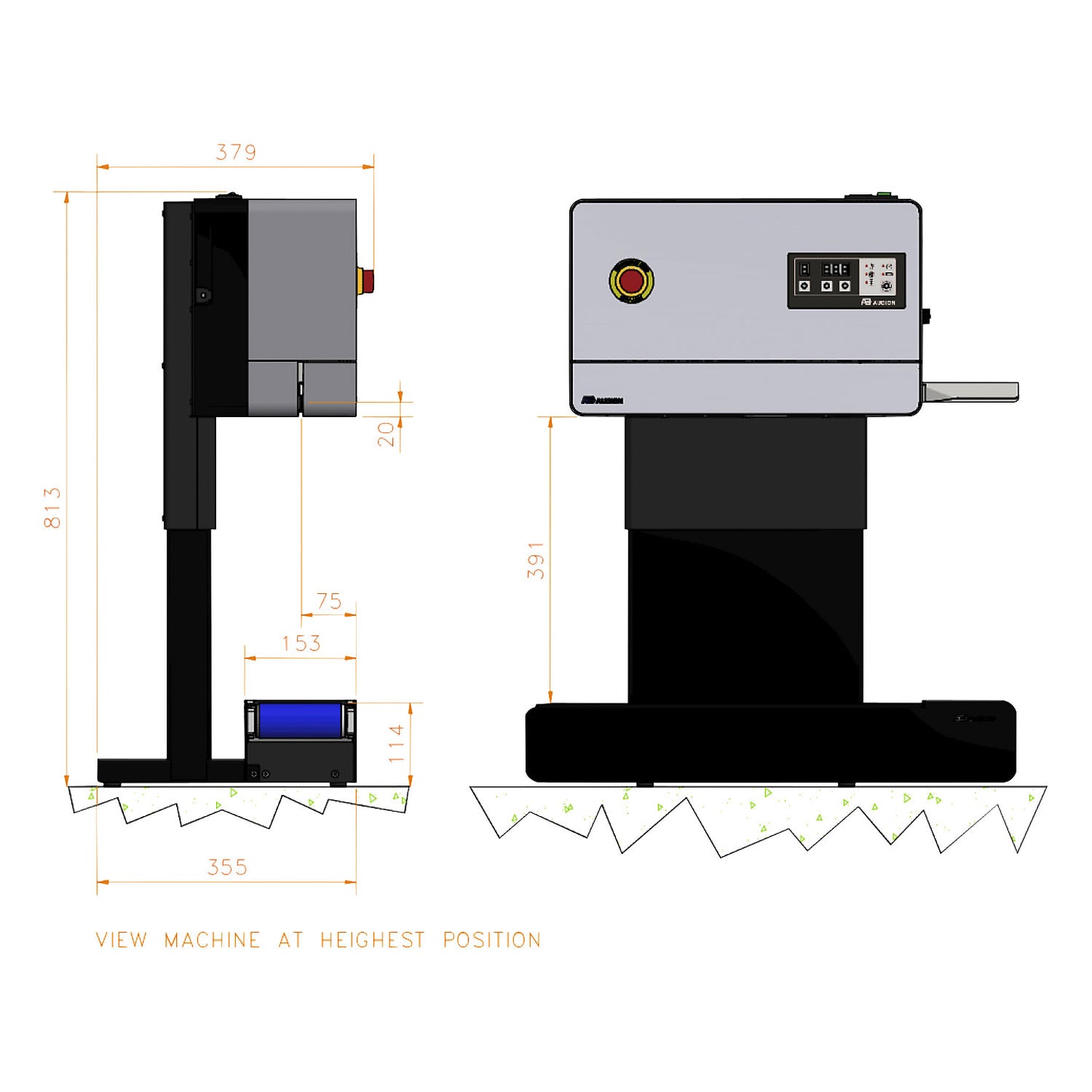 Continuous film sealer D545 Vertikal, with conveyor belt, white/blue.