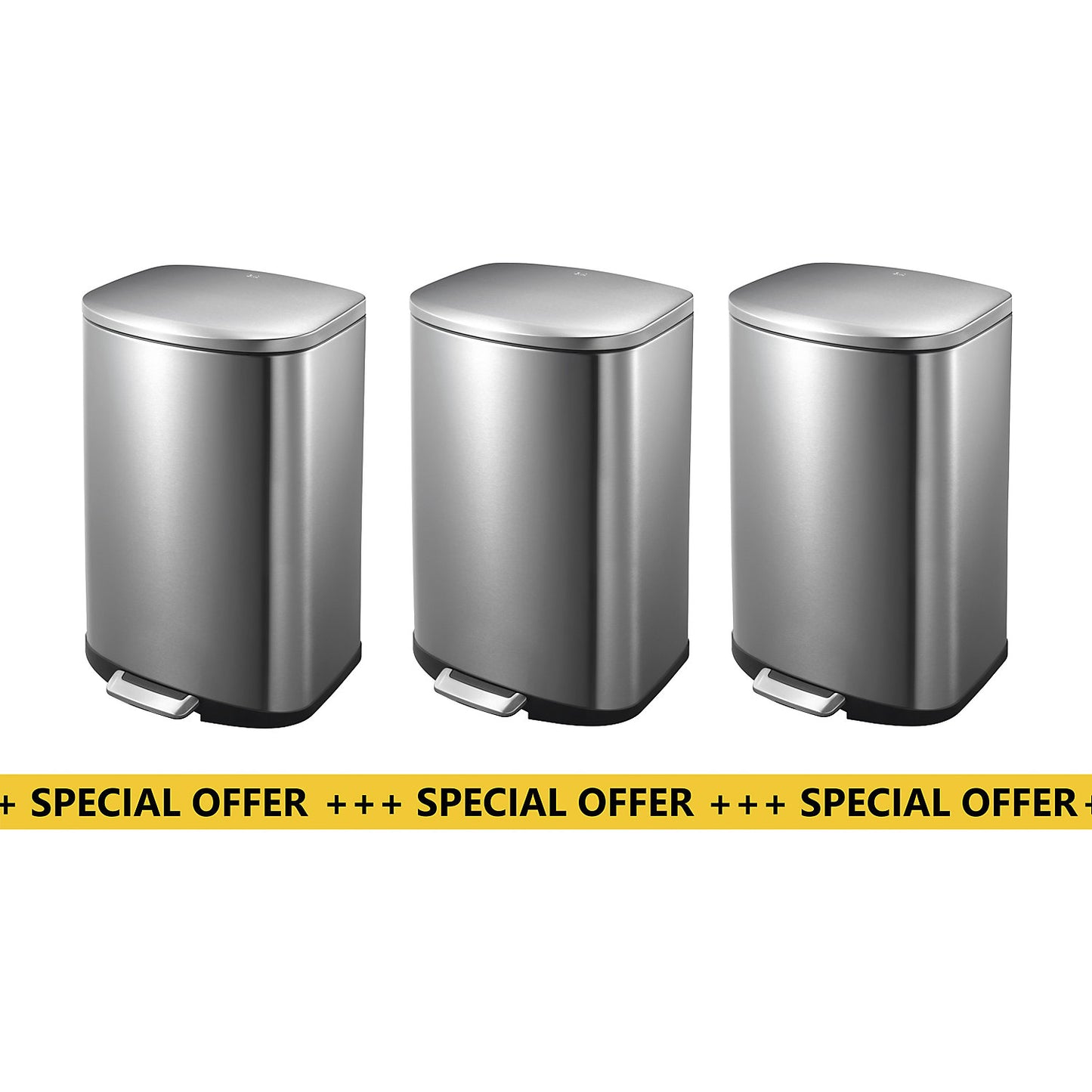 Pedal waste bin, stainless steel, pack of 3, capacity 50 l.