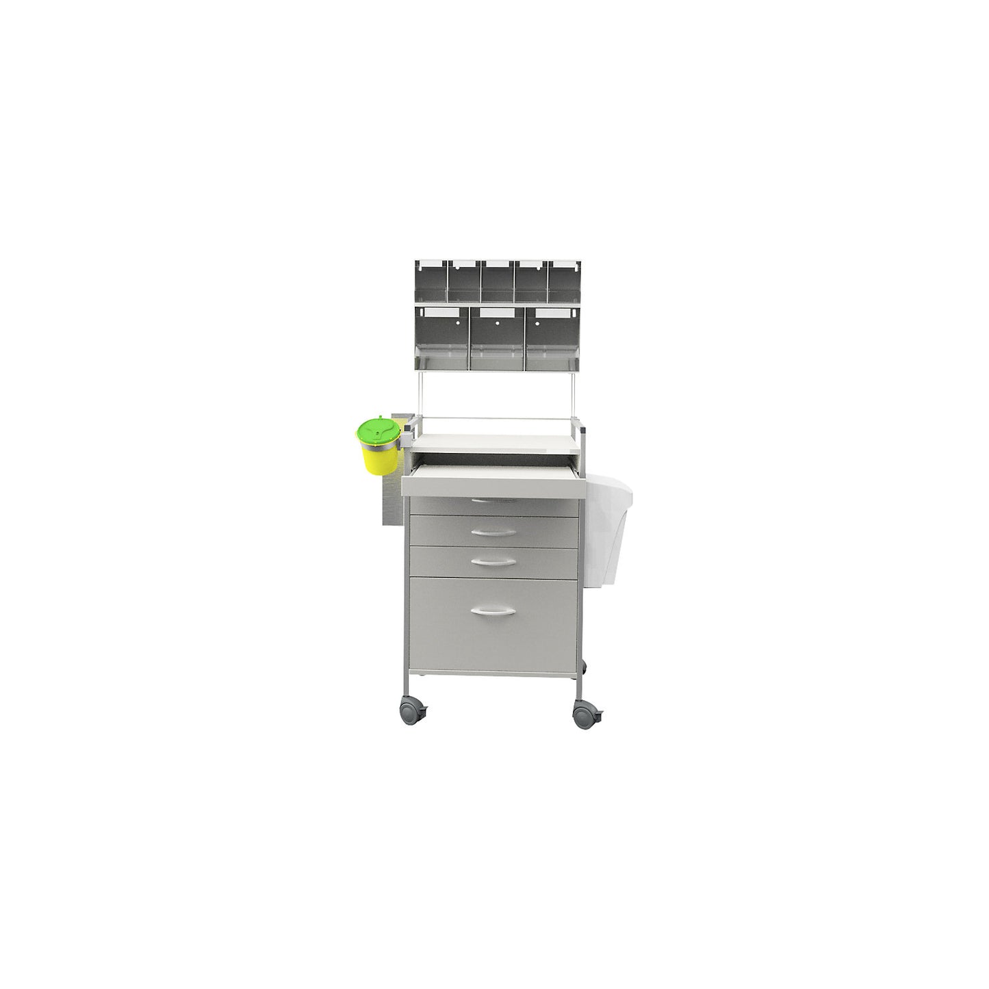 Care trolley 08/16, 5 shelves, grey white.