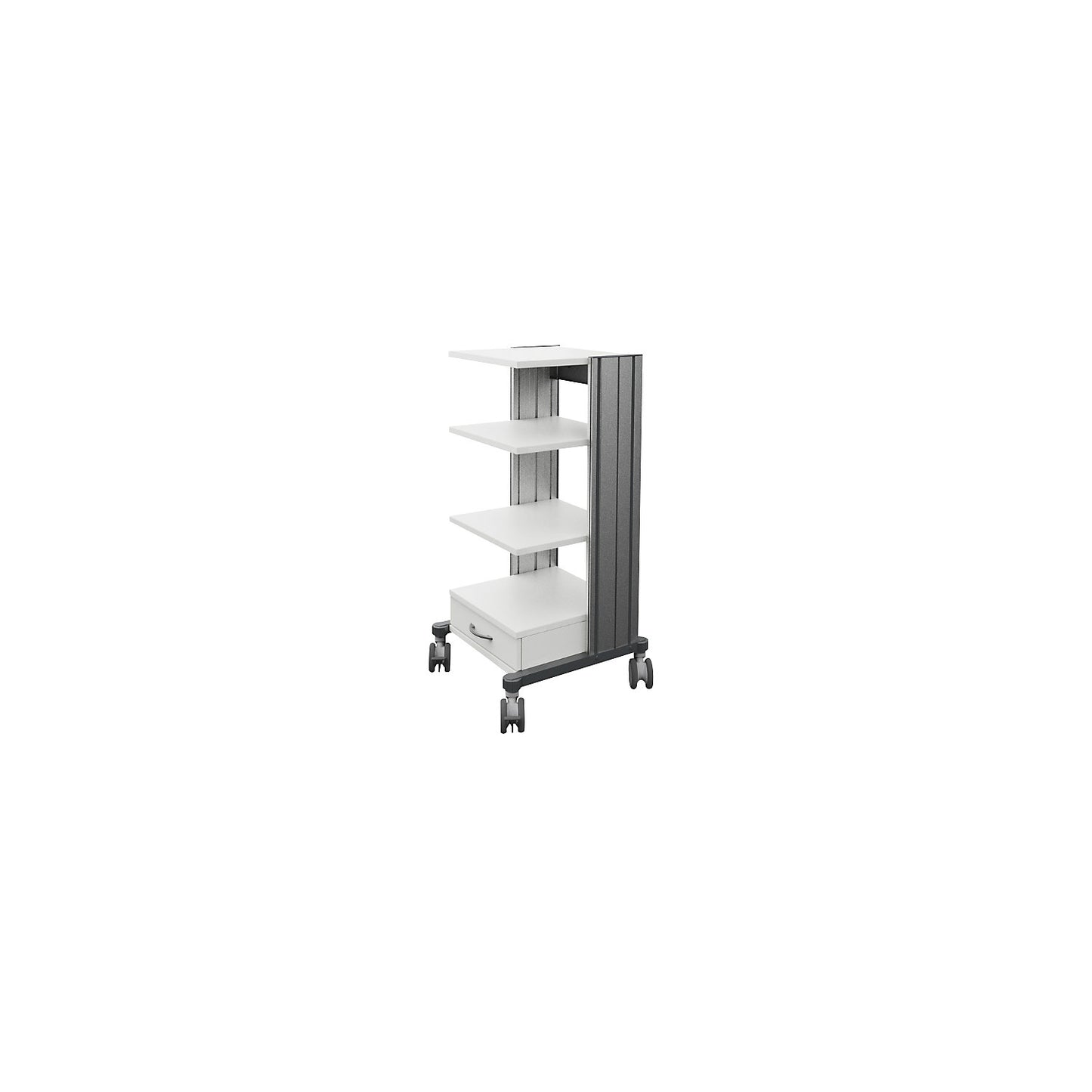 Medical equipment trolley swingo, LxW 559 x 545 mm, height 1118 mm, 4 shelves.