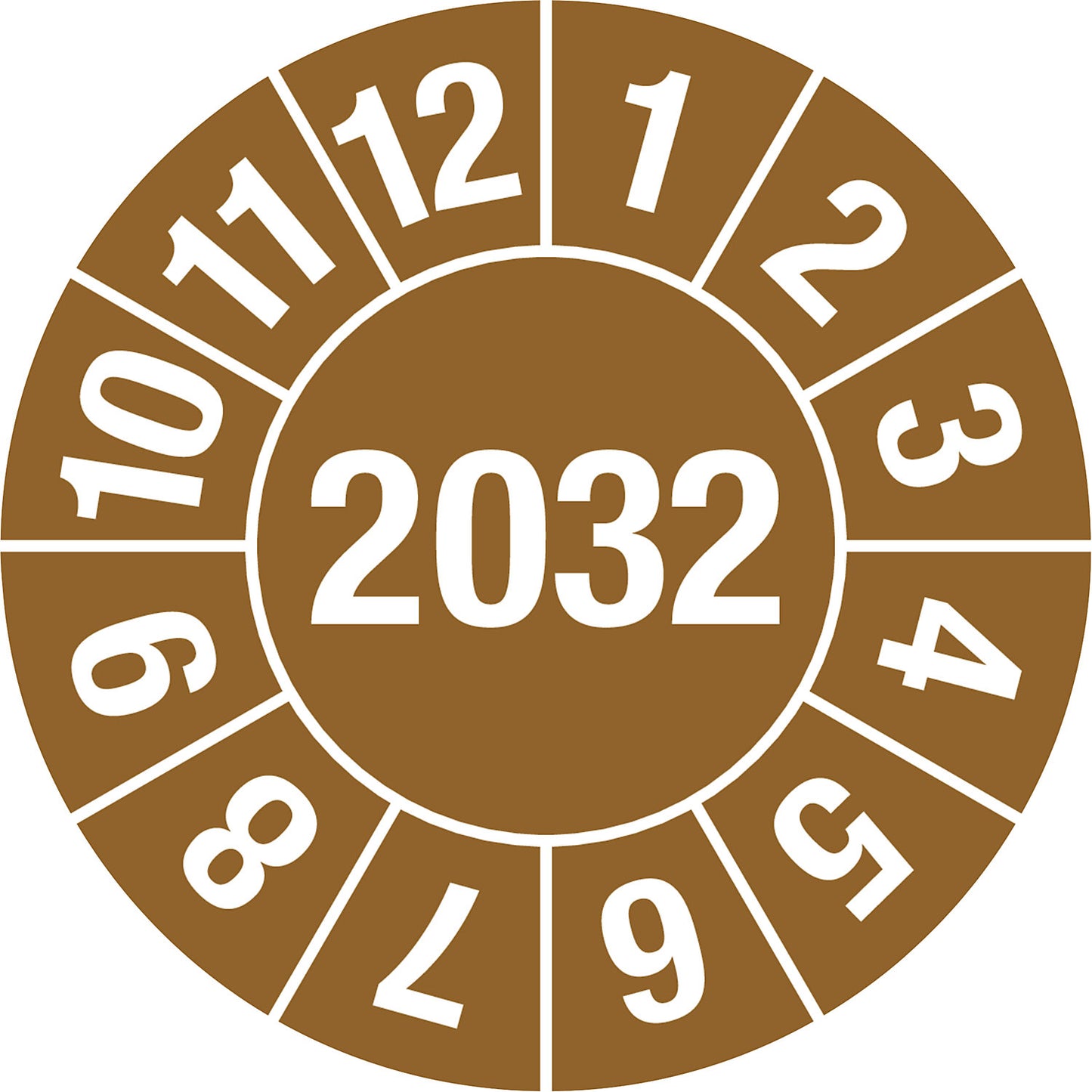 Test placard, 4 digit year, document film, Ø 30 mm, pack of 10, 2032, brown.