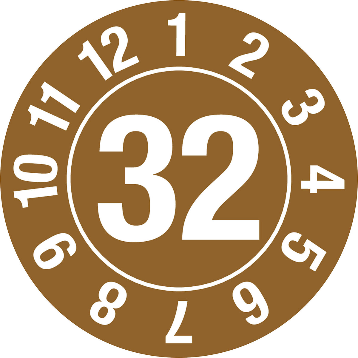 Test placard, year, document film, Ø 25 mm, in a circle, pack of 10, 32, brown.