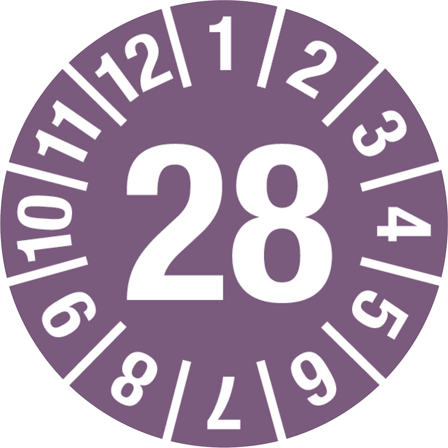 Test placard, year, document film, Ø 15 mm, 28, violet.