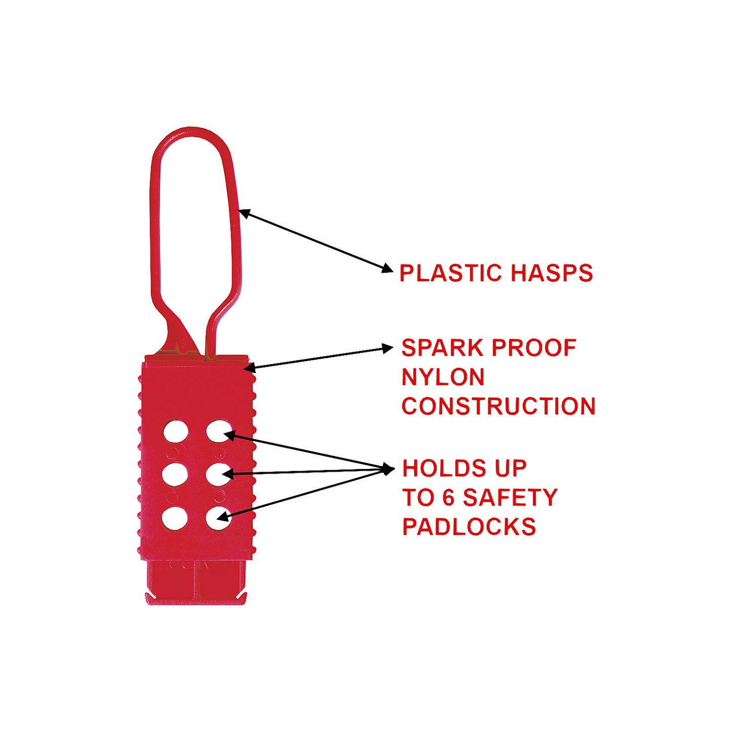 Locking shackle, plastic, pack of 12, red.