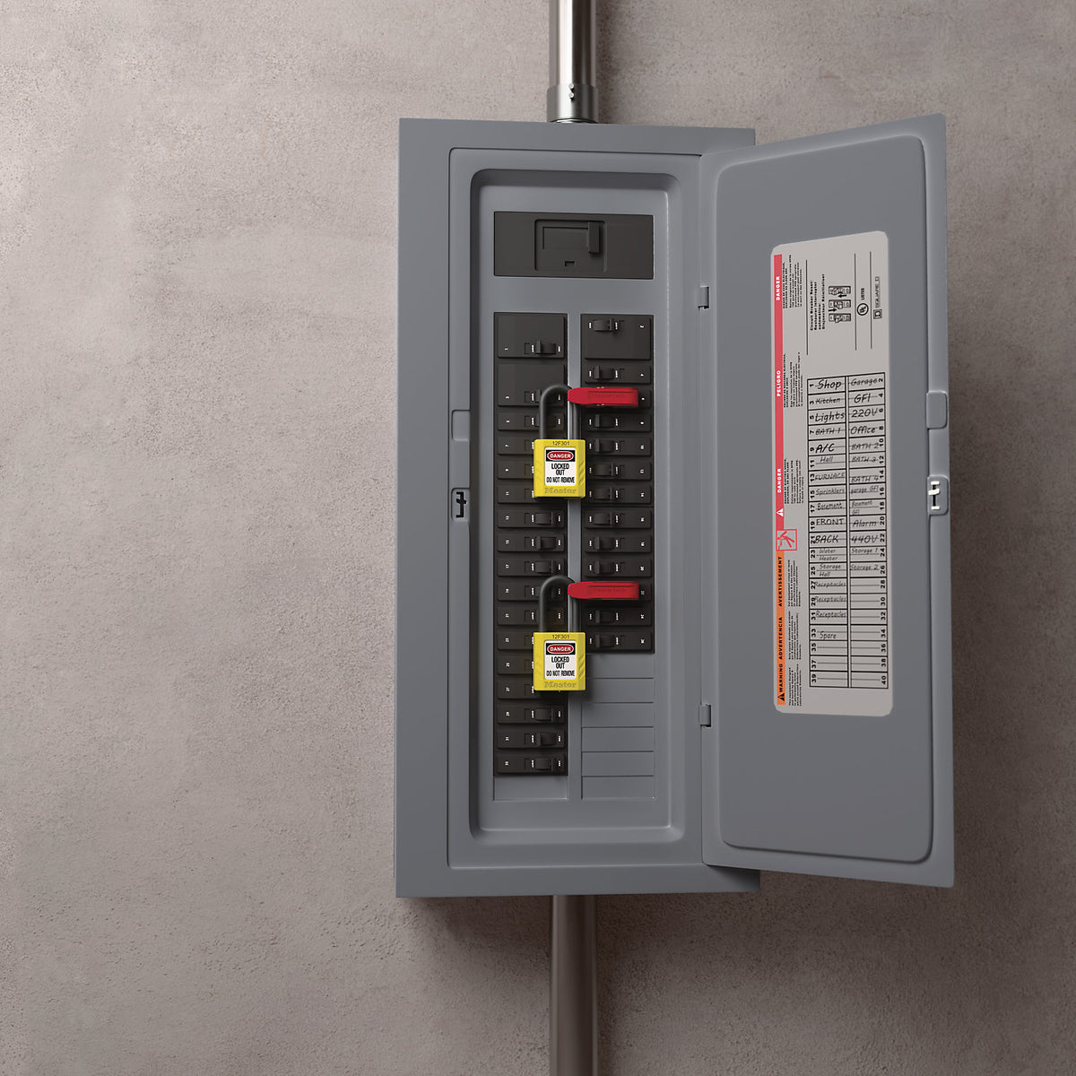 Grip Tight™ circuit breaker lockout, pack of 6, in single and double sizes.