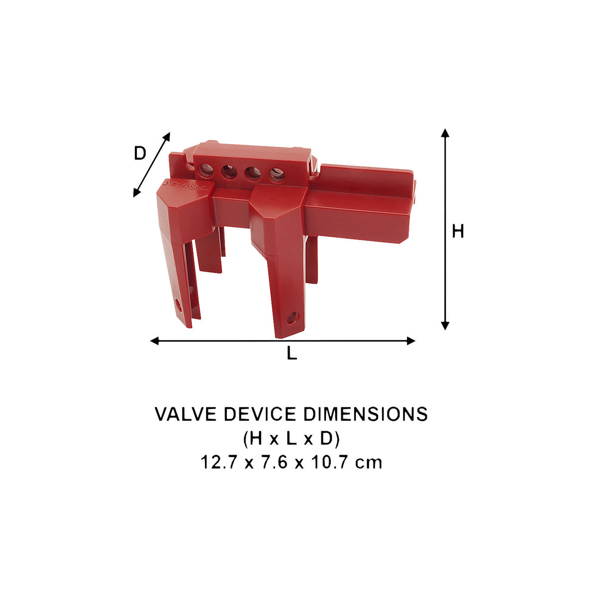 Ball valve lockout, with 4 legs, plastic, red.