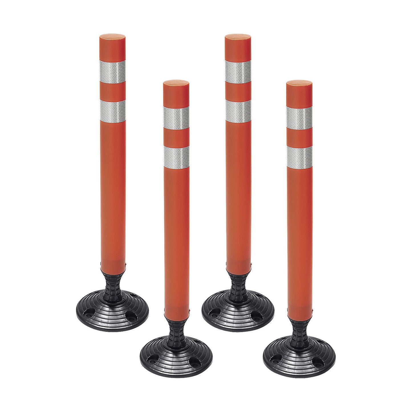 Flexible barrier post with reflective stripes, for bolting down, pack of 4, 750 mm.