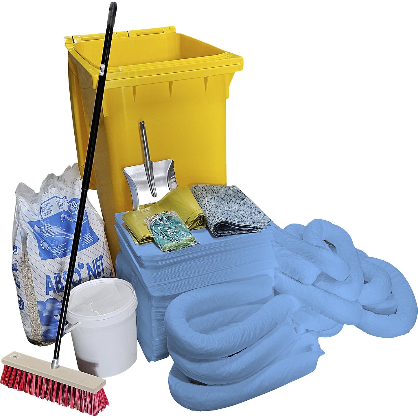 Emergency spill kit in a plastic drum, absorbency 300 l, oil model, blue.
