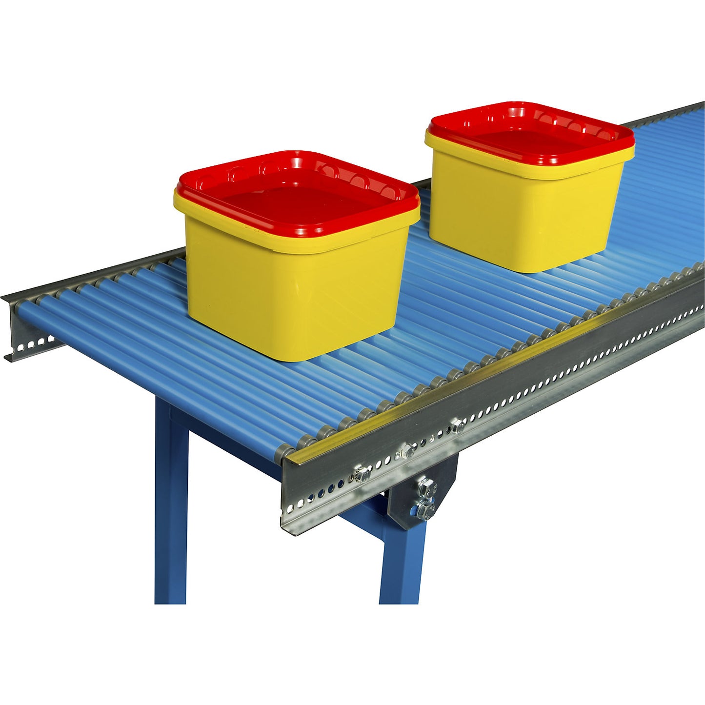 Small roller conveyor, plastic rollerss, track width 500 mm, axle spacing 25 mm, length 1500 mm.