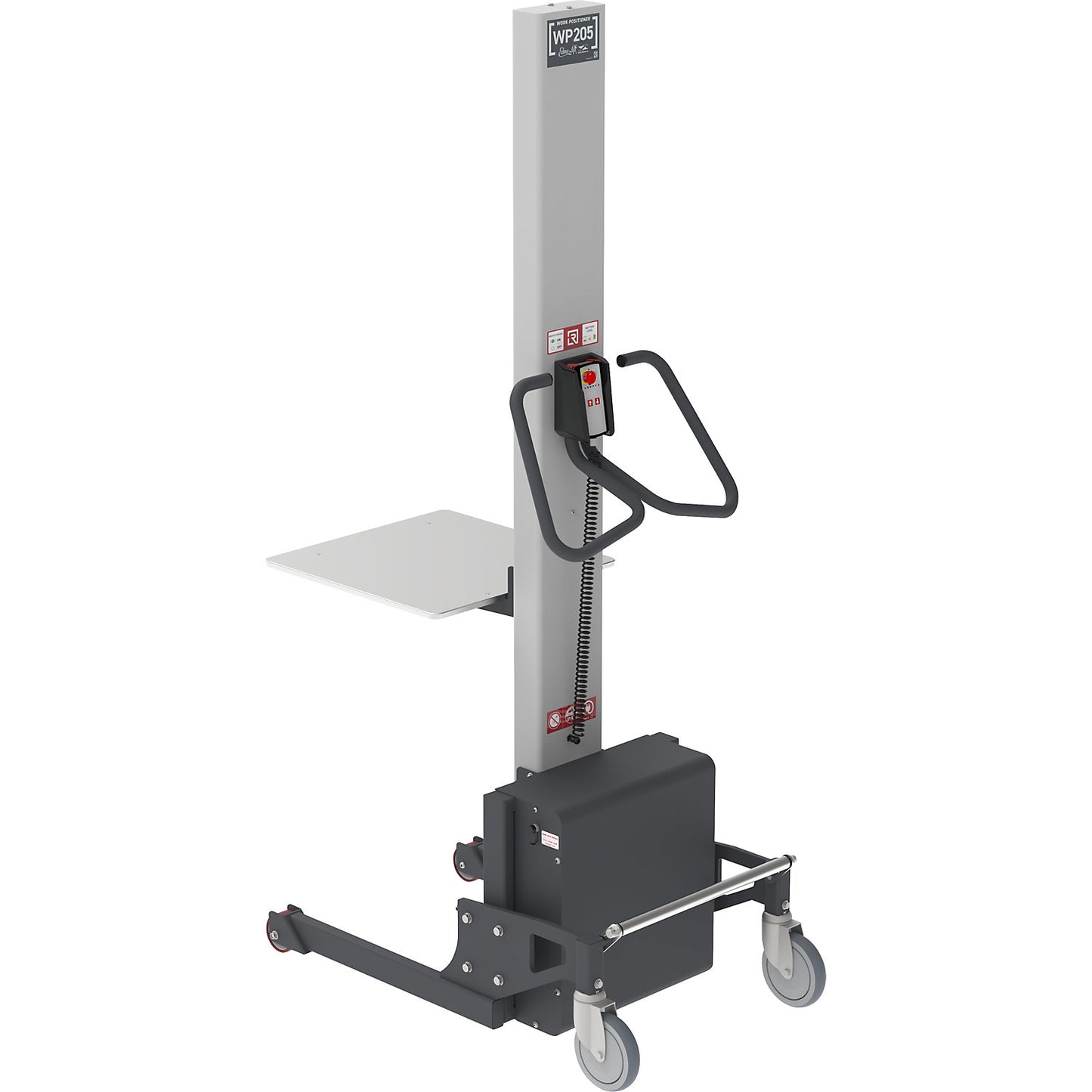 Minilift, steel platform 500 x 500 mm, lifting range 1600 mm, lifting range 1560 mm, max. load 205 kg.