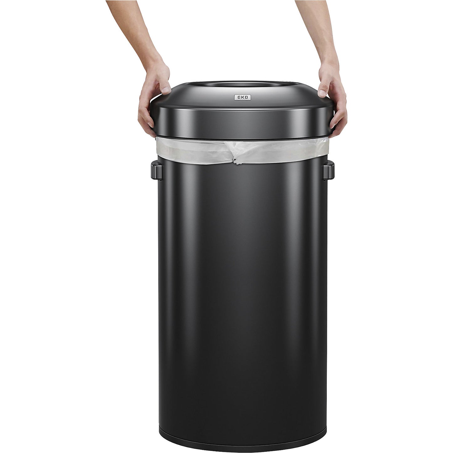 Stainless steel waste collector, open slot, in a black stainless steel finish, capacity 90 l, HxØ 752 x 448 mm.