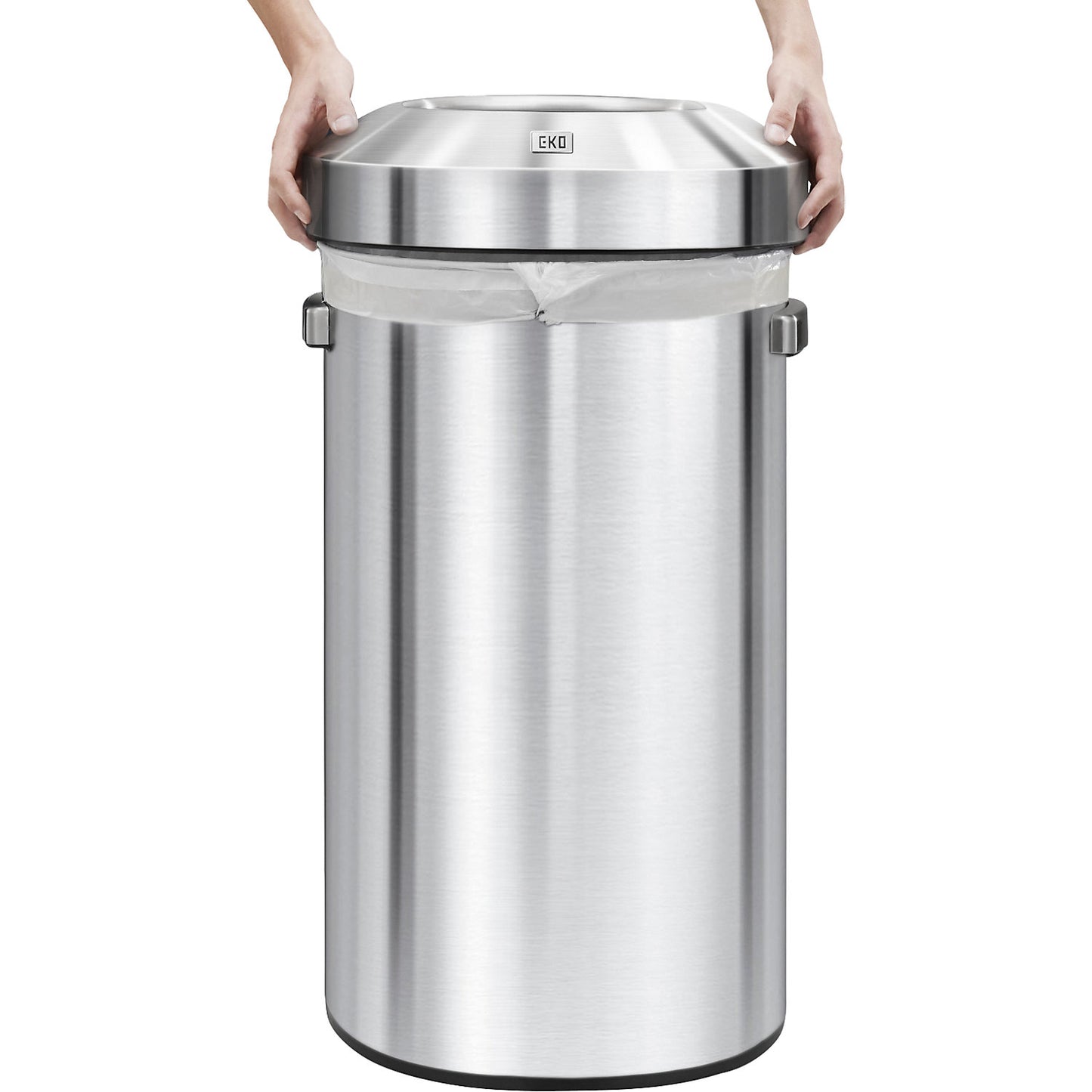 Stainless steel waste collector, open slot, made of brushed stainless steel, capacity 120 l, HxØ 825 x 484 mm.
