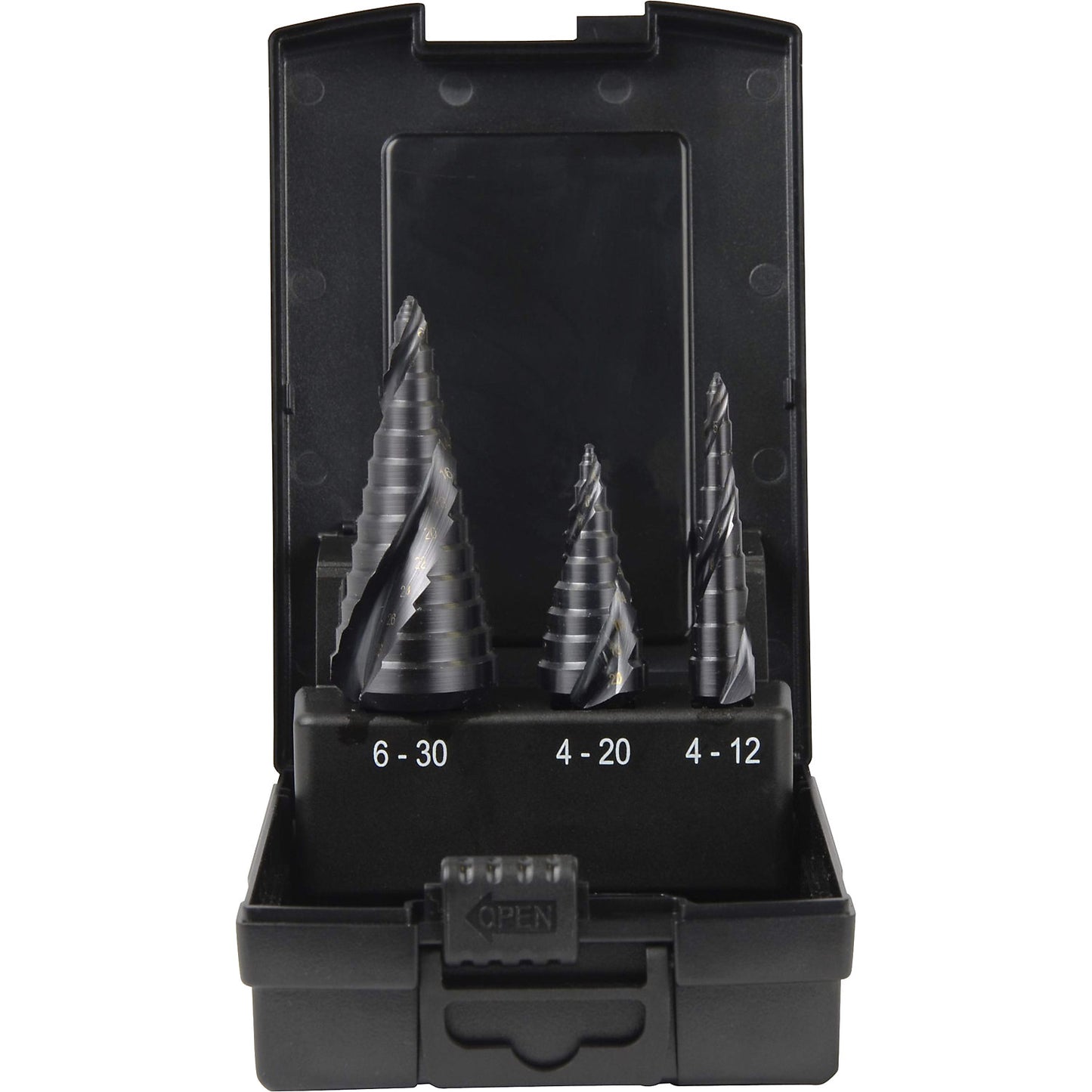 PROSTEP stepped drill bit set HSS-G TiAlN, with titanium aluminium nitride coating, 3 parts.