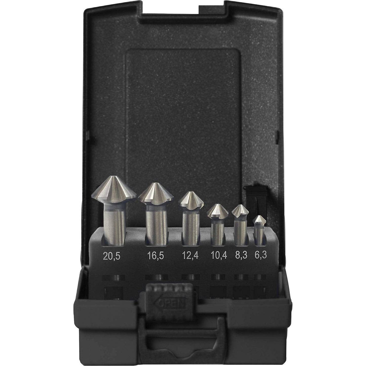 Countersink Set HSS-Co 5%, with 5 cutting edges, 6 parts.