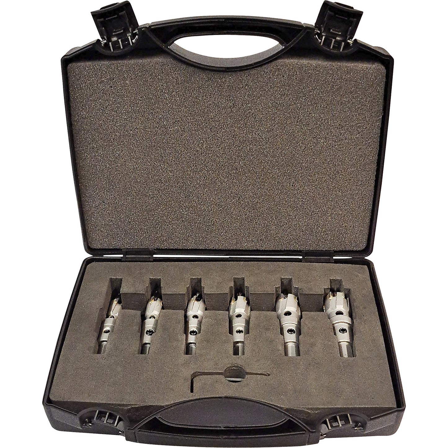 TCT metal hole saw set, incl. twist drill, springs, key wrench, 18 parts.