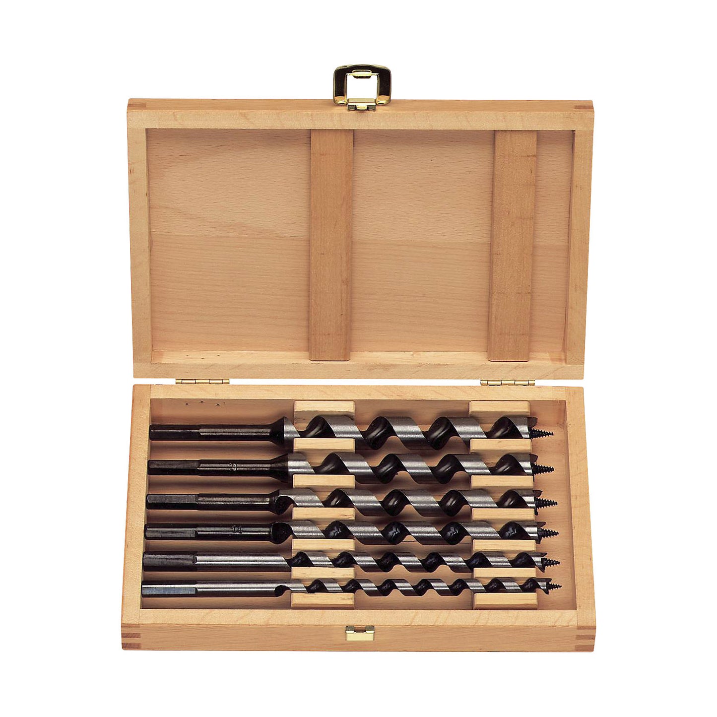 Auger bit set, in a wooden case, length 230 mm.