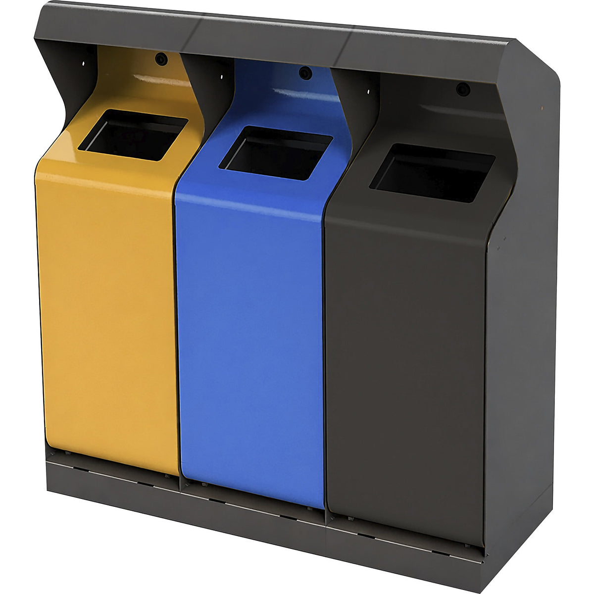 Recyclable waste collection station, outdoor, capacity 3 x 50 l, iron glimmer/yellow/blue/grey.