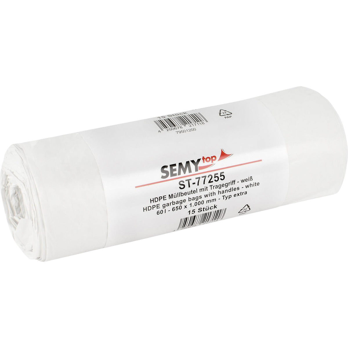 Rubbish bin bags, HDPE, 60 l, WxH 650 x 1000 mm, white, pack of 600.