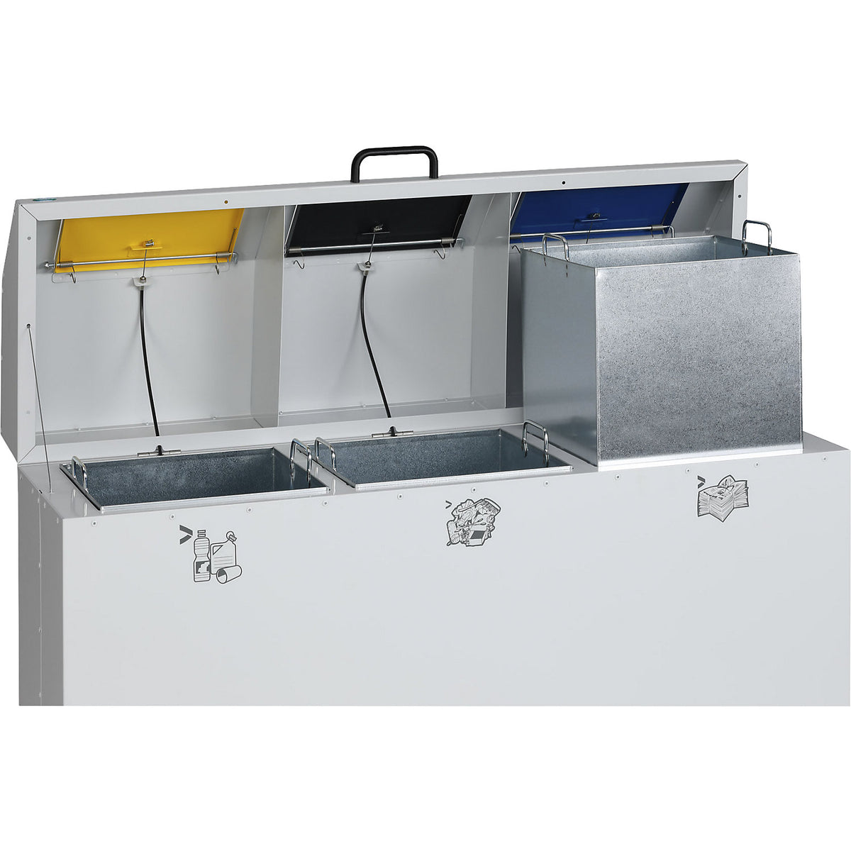 Recycling sorting system, mobile, capacity 3 x 65 l, light grey.