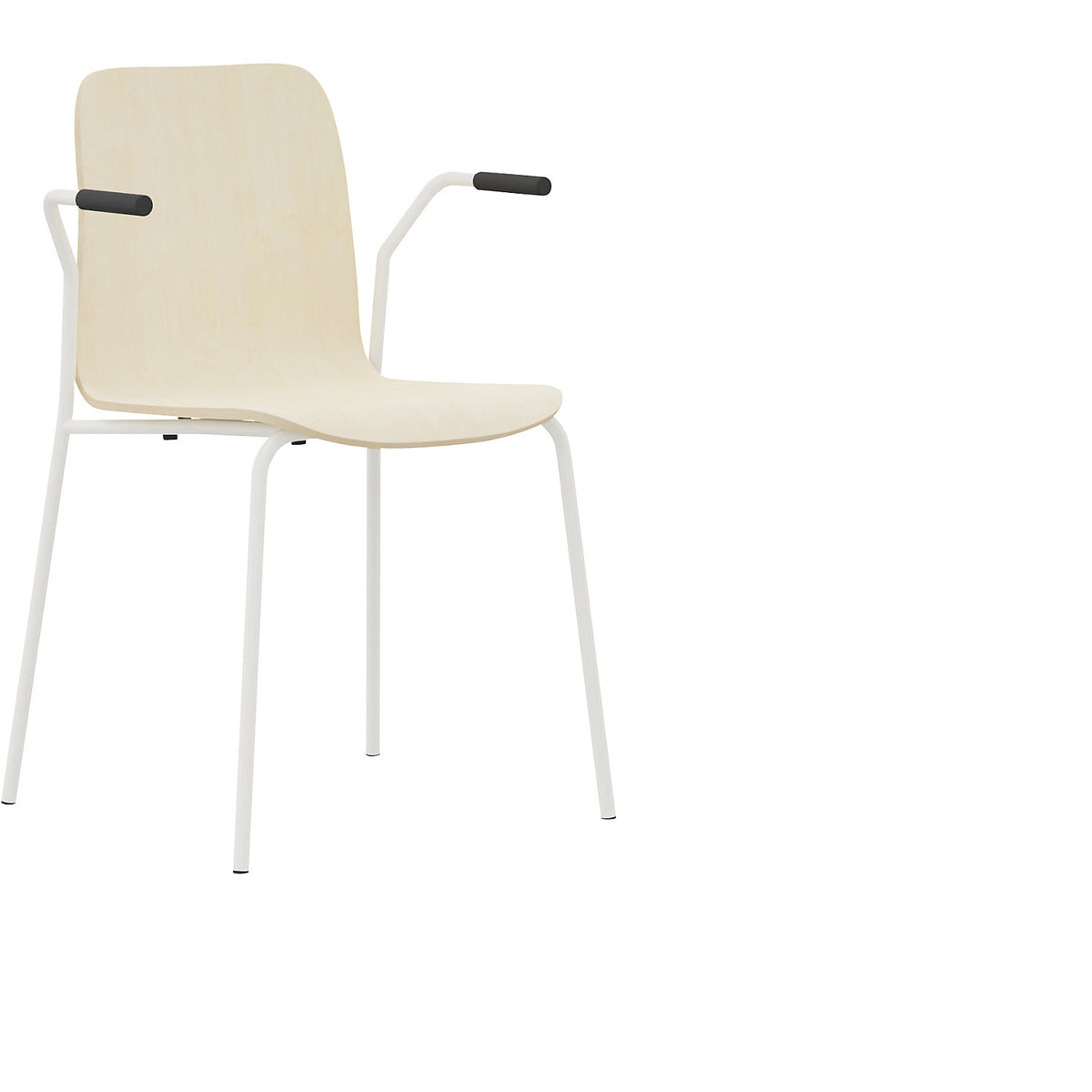 Chair Tobi, 4-legged, pack of 4, white, birch, with arm rests.