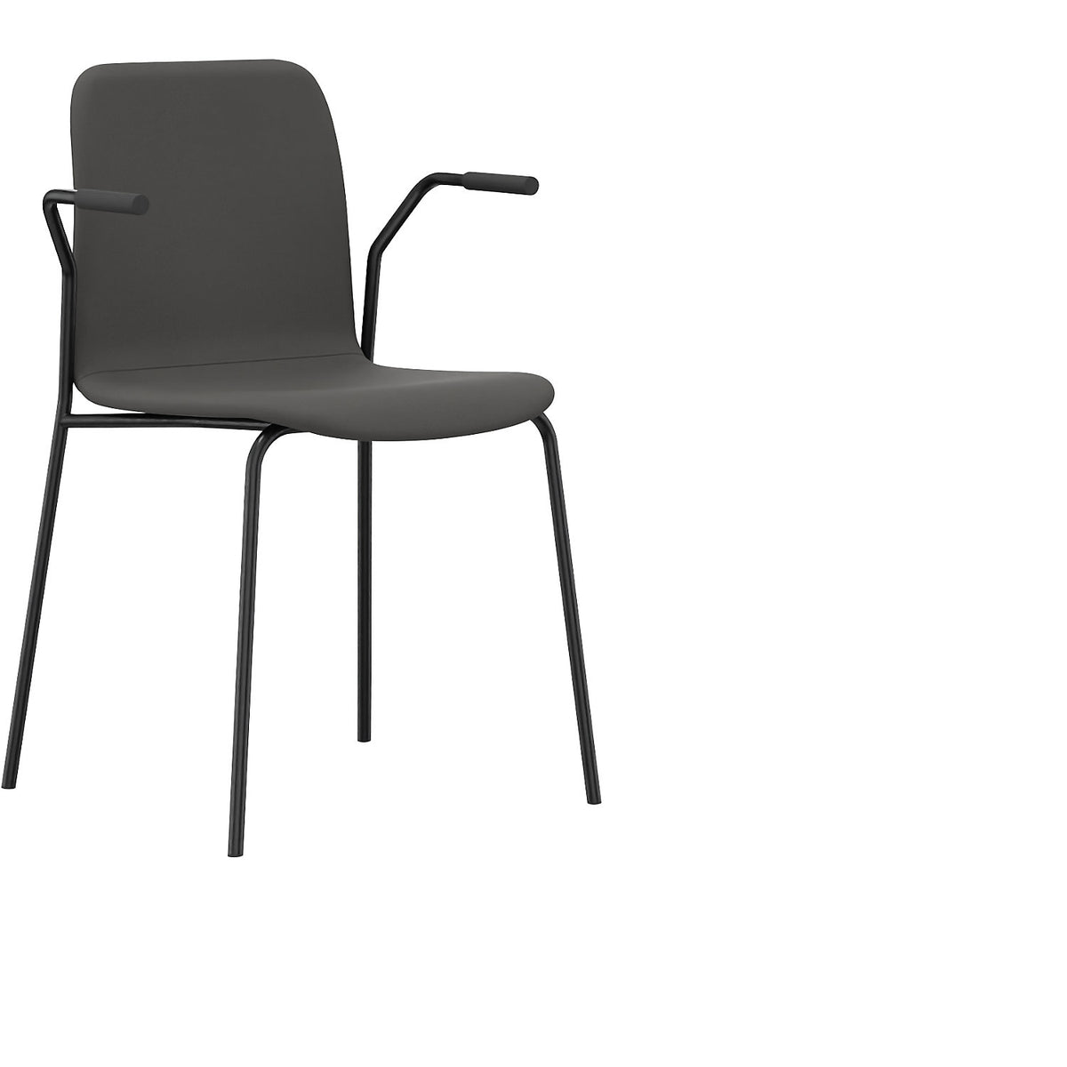 Chair Tobi, 4-legged, pack of 4, black, charcoal, with arm rests.